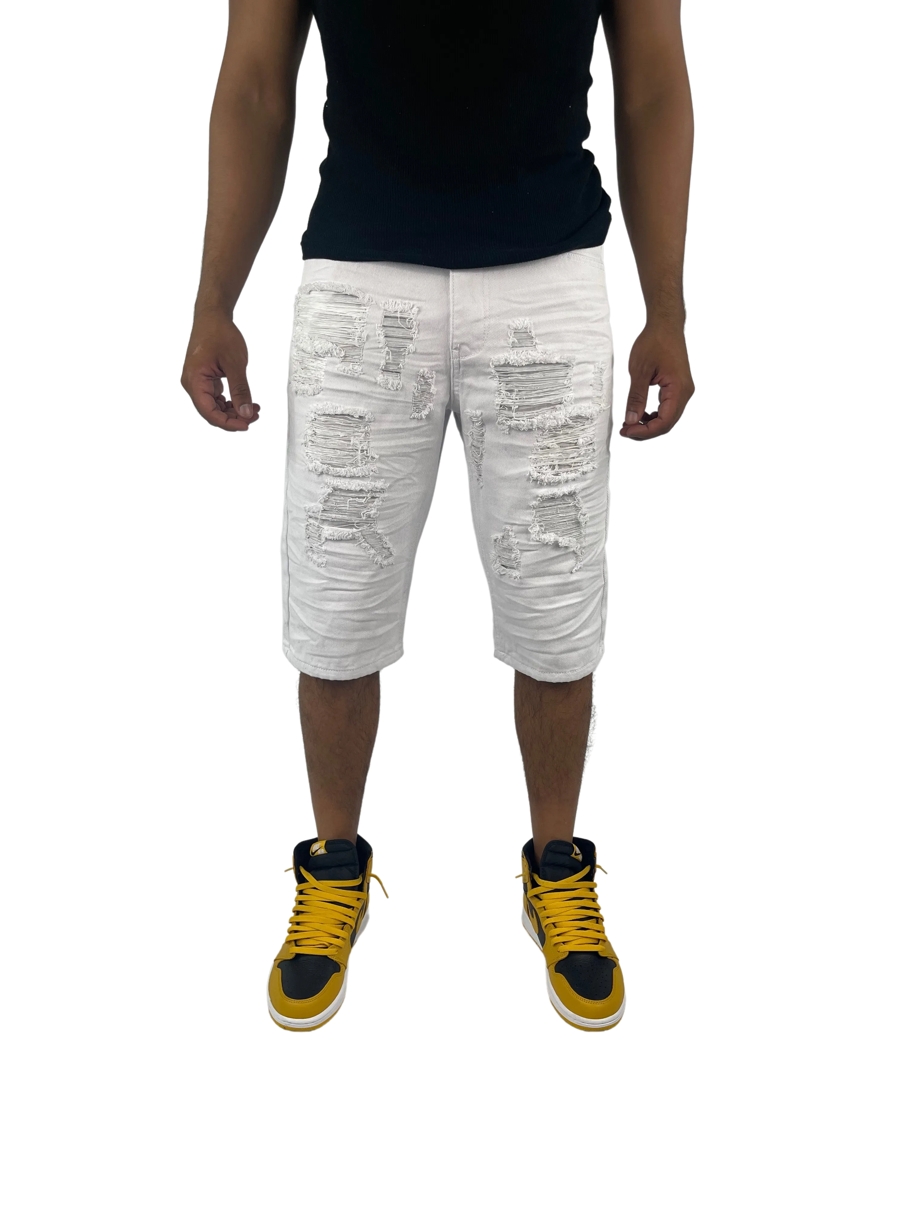BTS17154: Distressed Solid Colored Twill Shorts