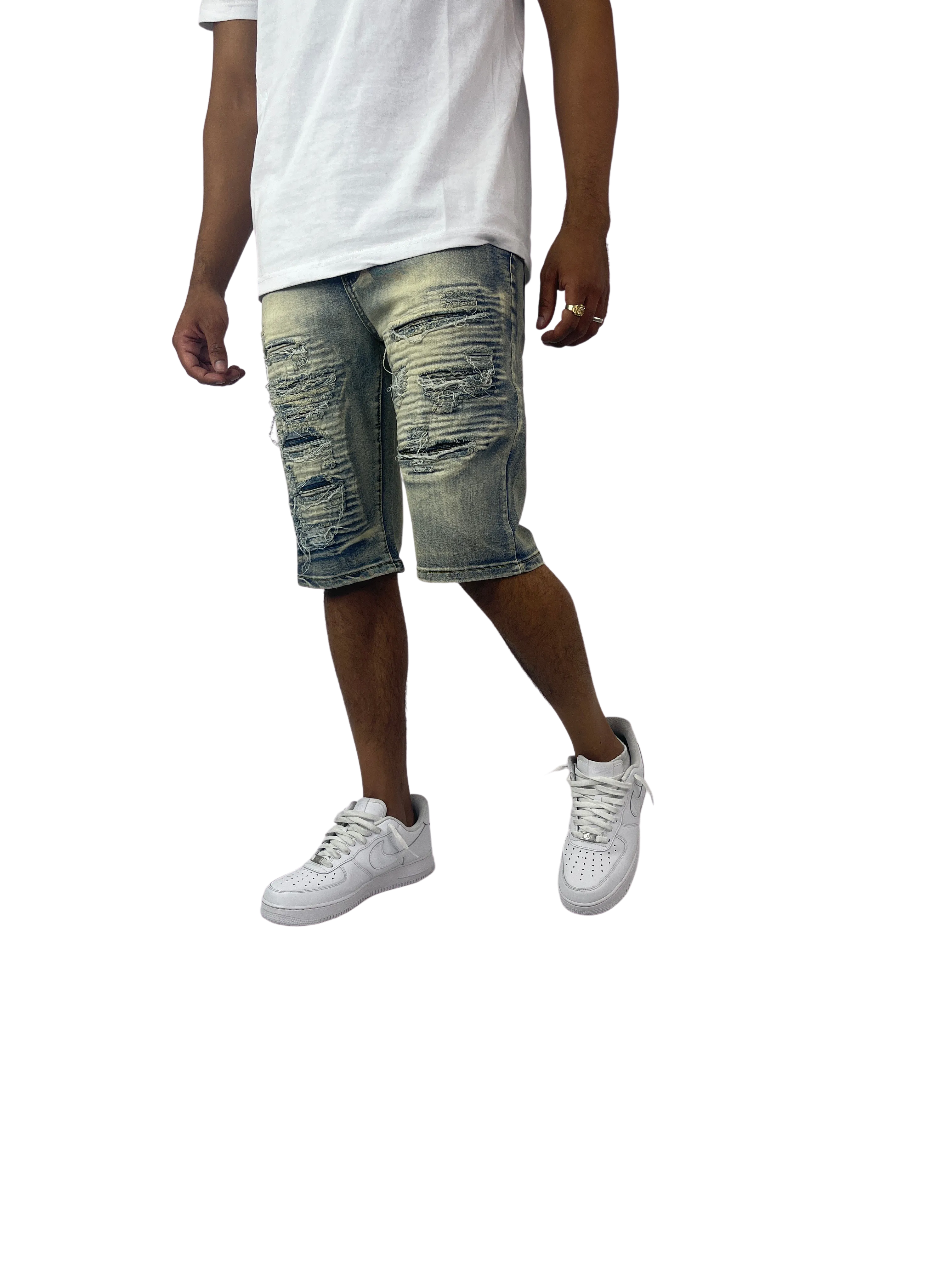 BTS222257X: Big & Tall Distressed Moto Shorts