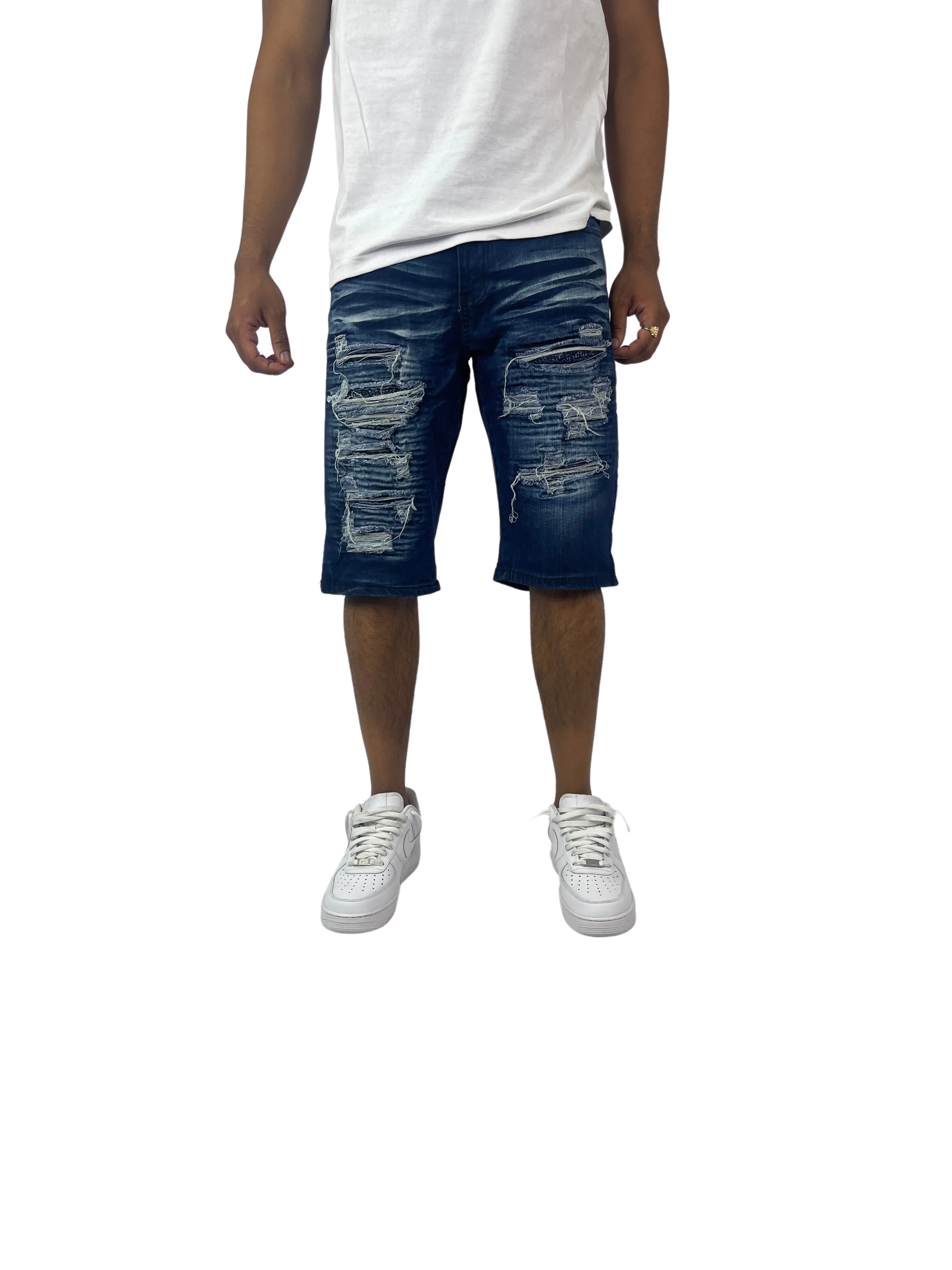 BTS222257X: Big & Tall Distressed Moto Shorts