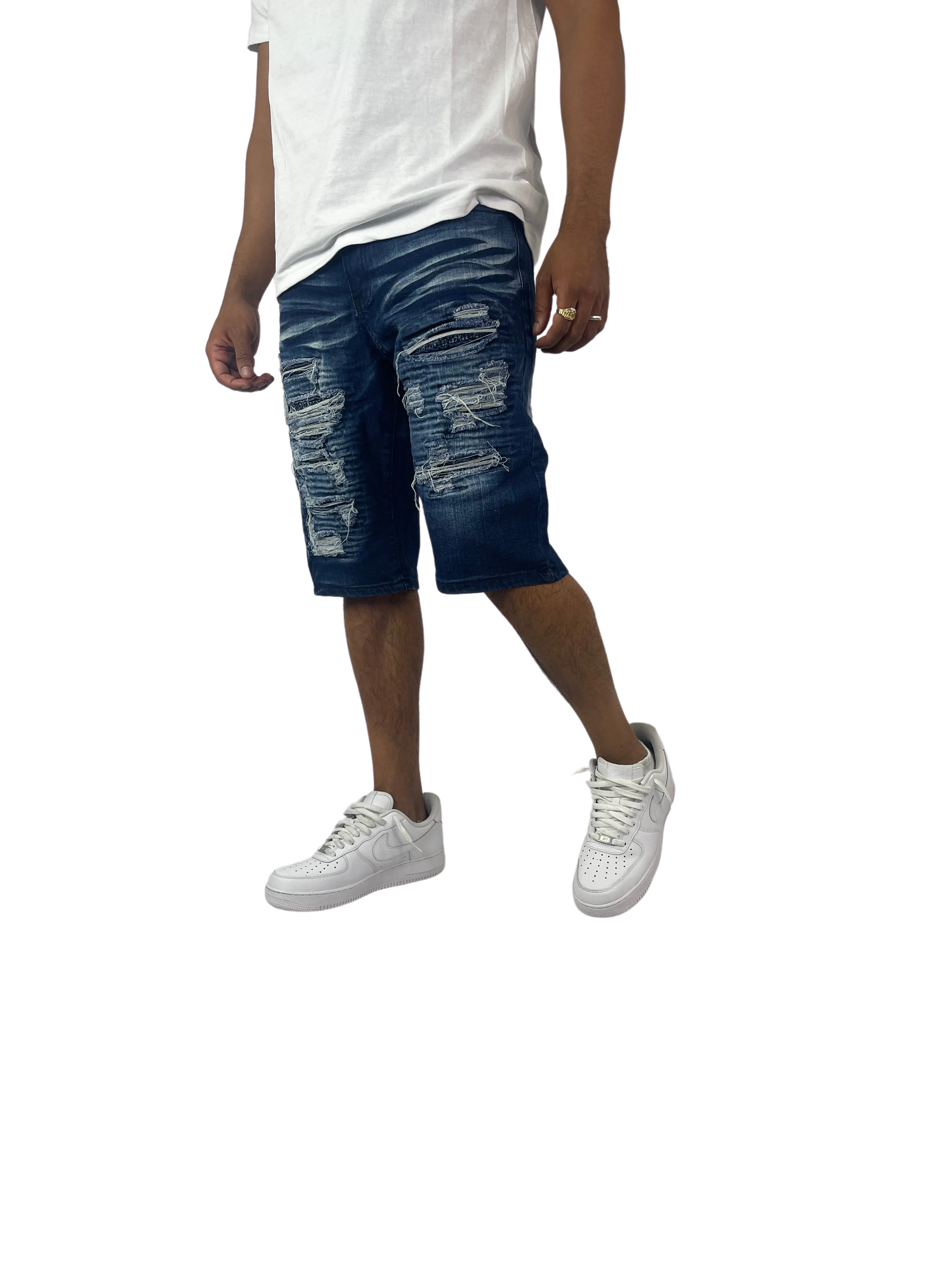 BTS222257X: Big & Tall Distressed Moto Shorts