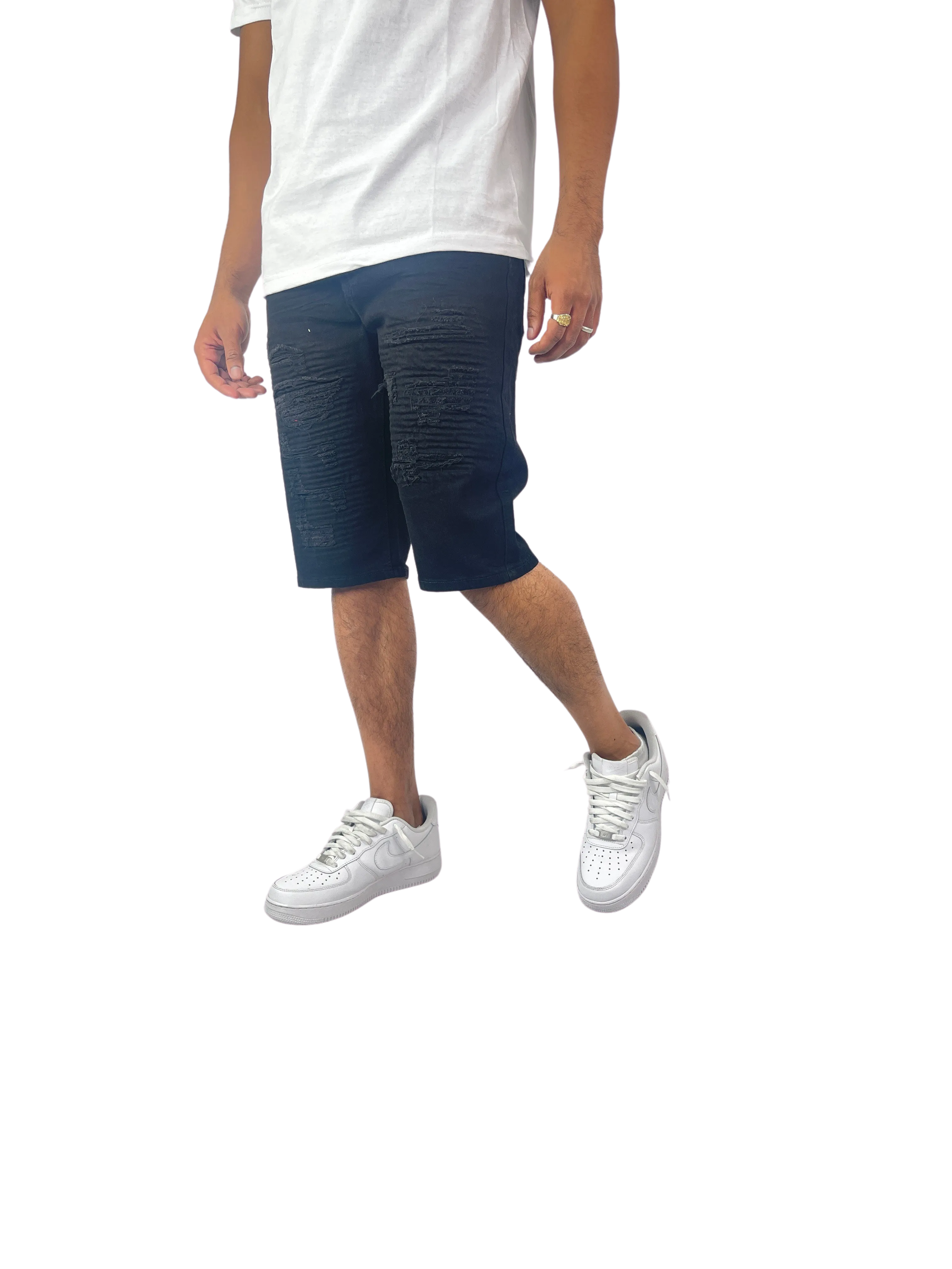 BTS222257X: Big & Tall Distressed Moto Shorts