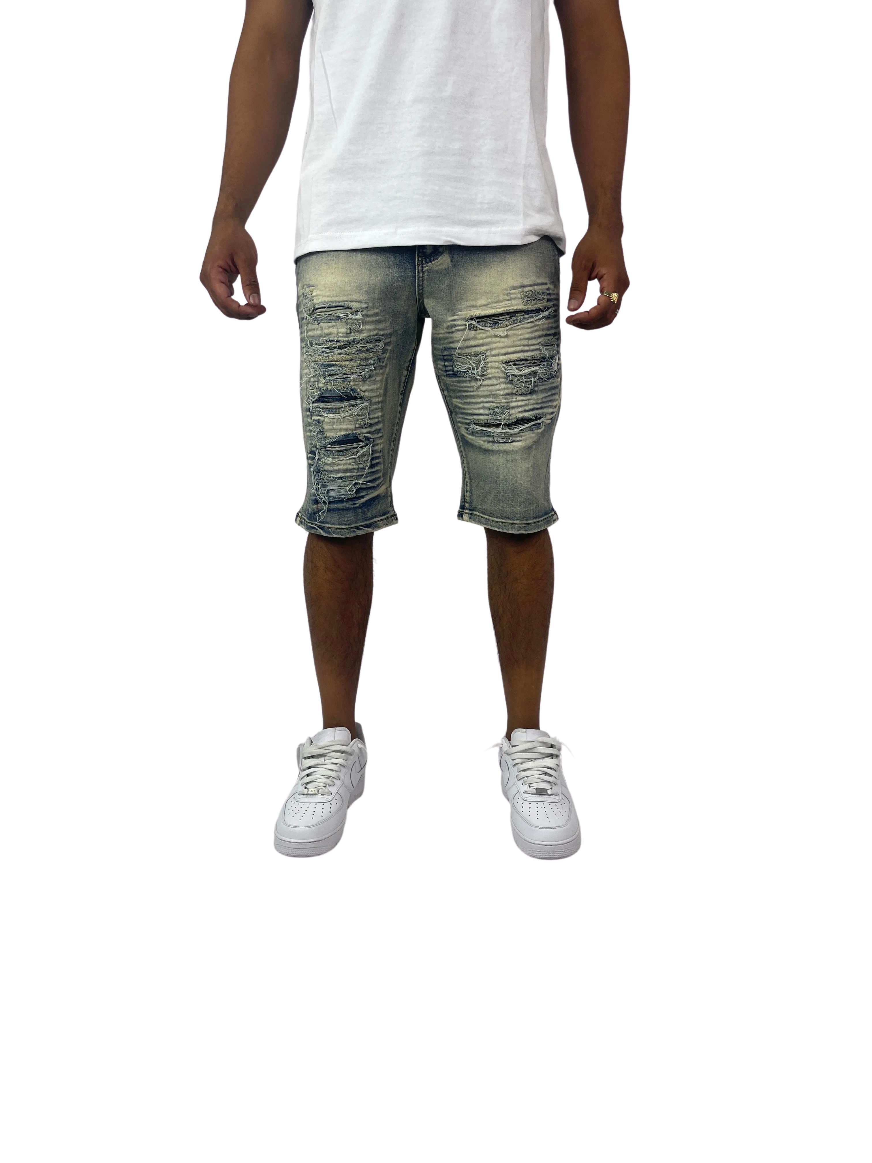 BTS222257X: Big & Tall Distressed Moto Shorts