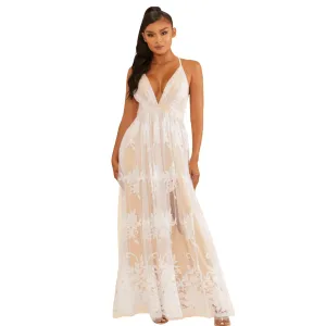 CARA LACE & VELVET ILLUSION MAXI DRESS