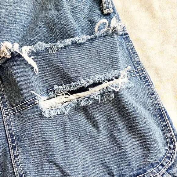 CarMar Medium Shortall Overall Shorts Blue Denim Jean Destroyed Distressed