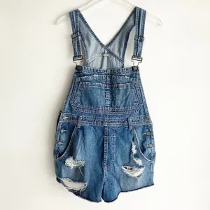 CarMar Medium Shortall Overall Shorts Blue Denim Jean Destroyed Distressed