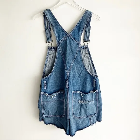 CarMar Medium Shortall Overall Shorts Blue Denim Jean Destroyed Distressed