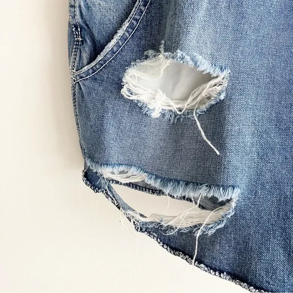 CarMar Medium Shortall Overall Shorts Blue Denim Jean Destroyed Distressed