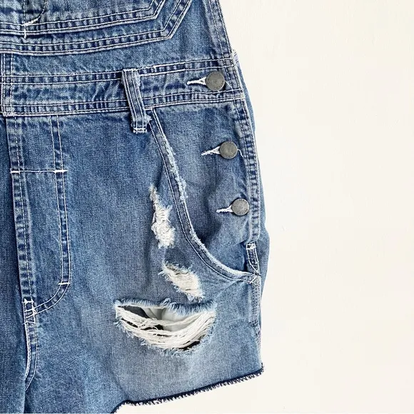 CarMar Medium Shortall Overall Shorts Blue Denim Jean Destroyed Distressed
