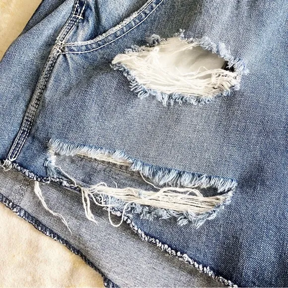 CarMar Medium Shortall Overall Shorts Blue Denim Jean Destroyed Distressed