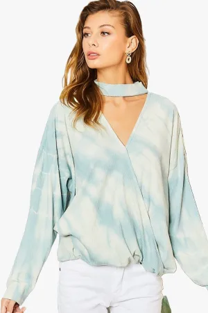 Chocker Neck Surplice Hi-lo Tie-dye Top