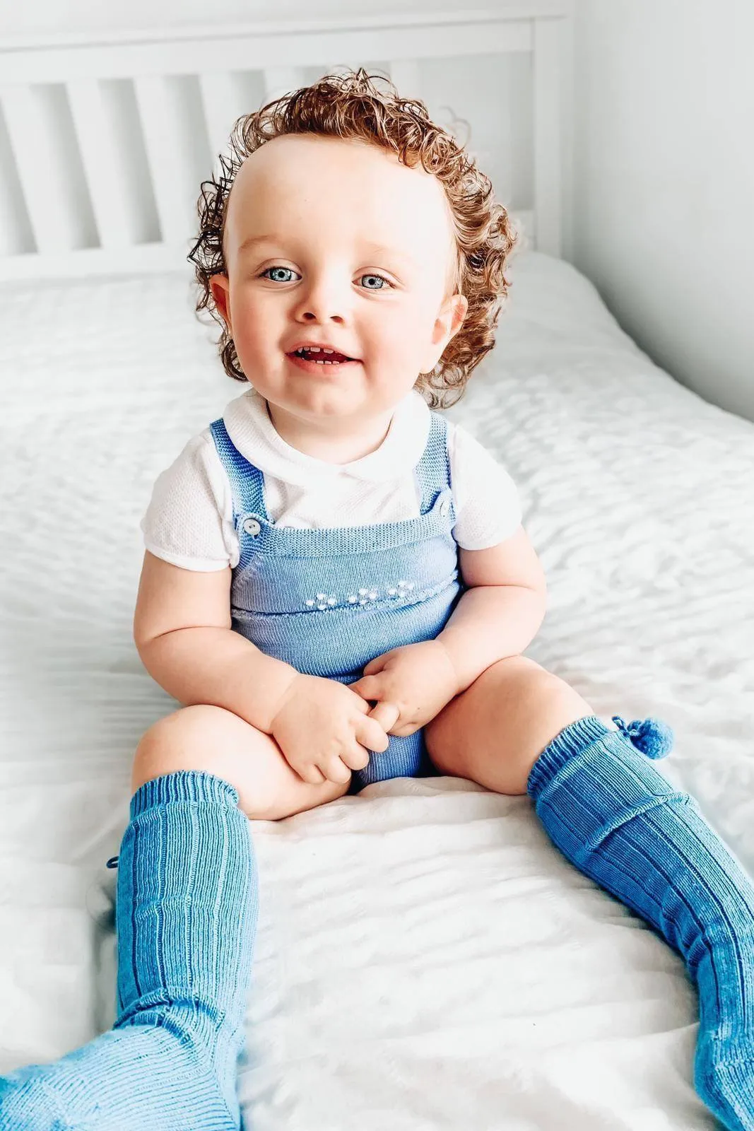 Classic Knitted Dungaree Romper - Dusky Blue