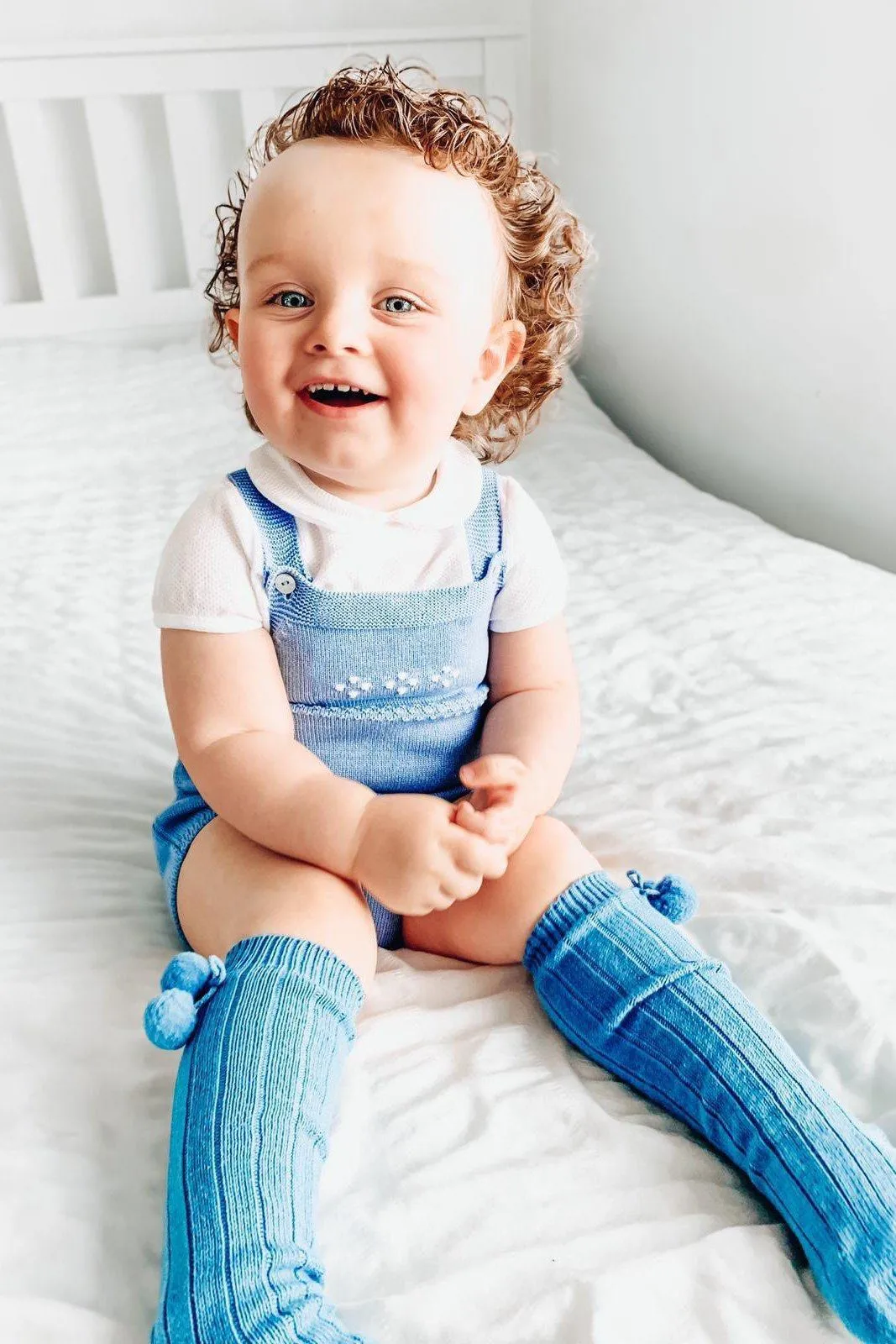 Classic Knitted Dungaree Romper - Dusky Blue