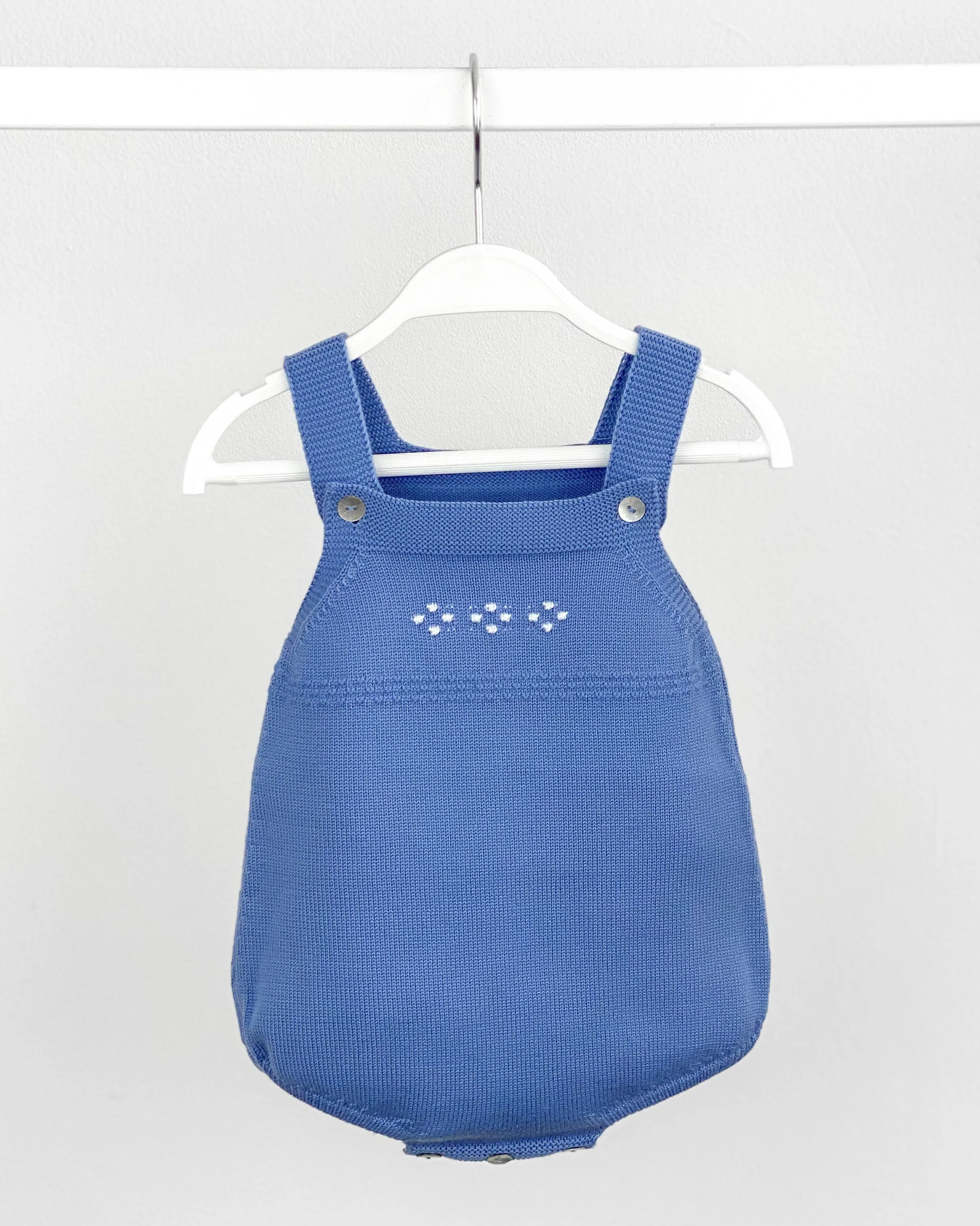 Classic Knitted Dungaree Romper - Dusky Blue