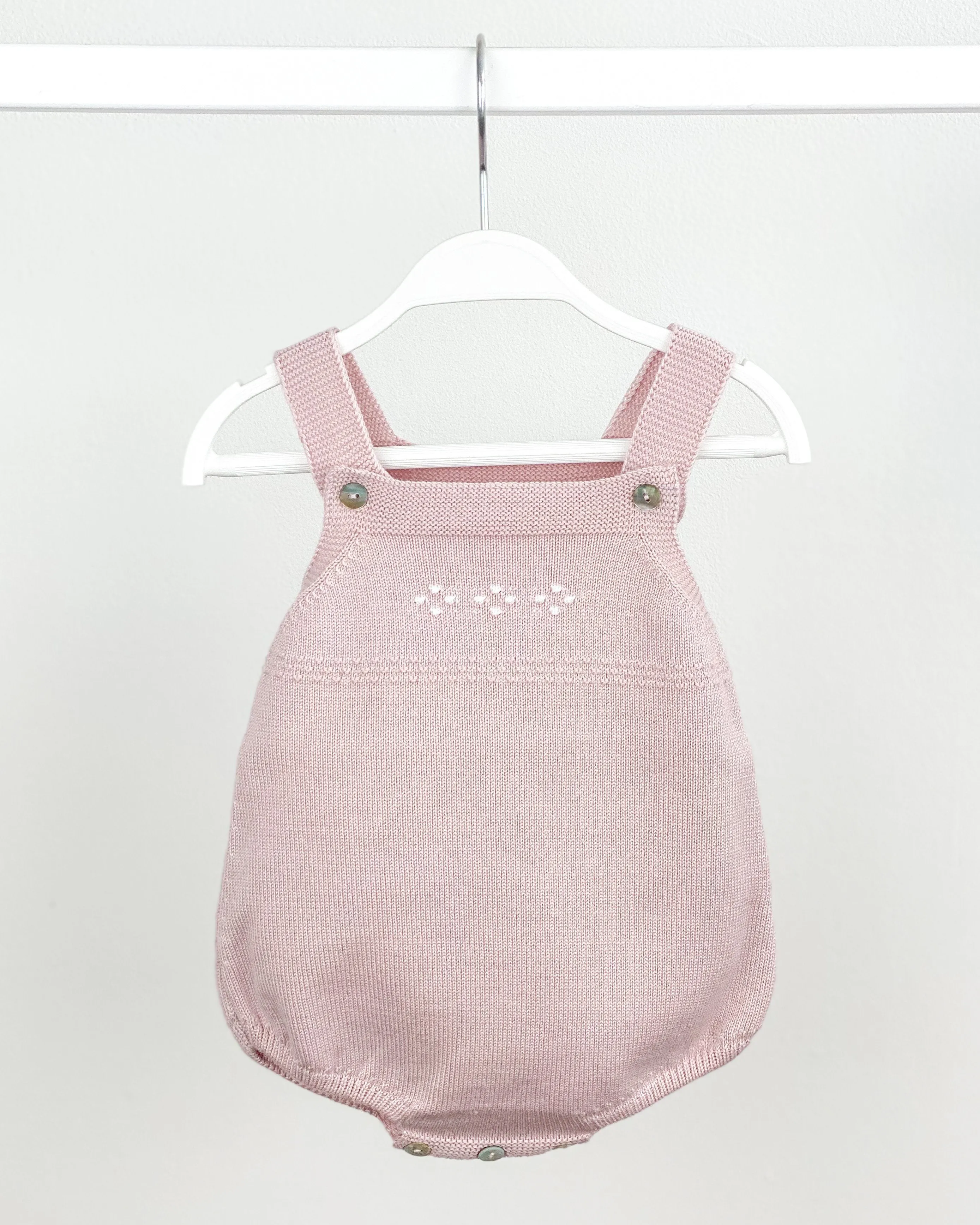 Classic Knitted Dungaree Romper - Pale Rose
