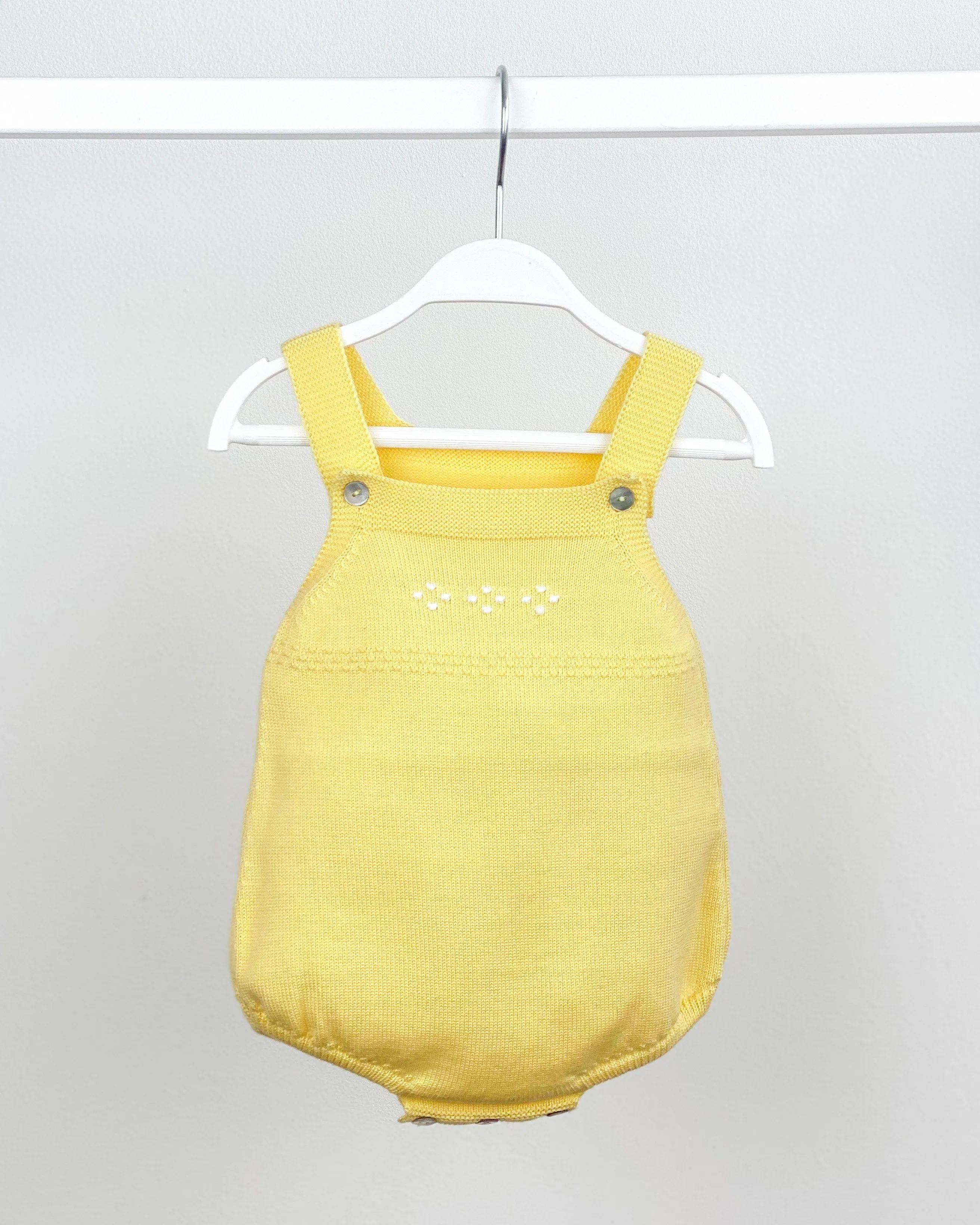 Classic Knitted Dungaree Romper - Pale Yellow