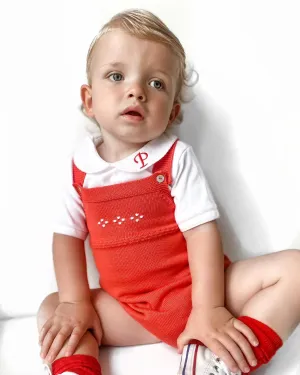Classic Knitted Dungaree Romper - Red