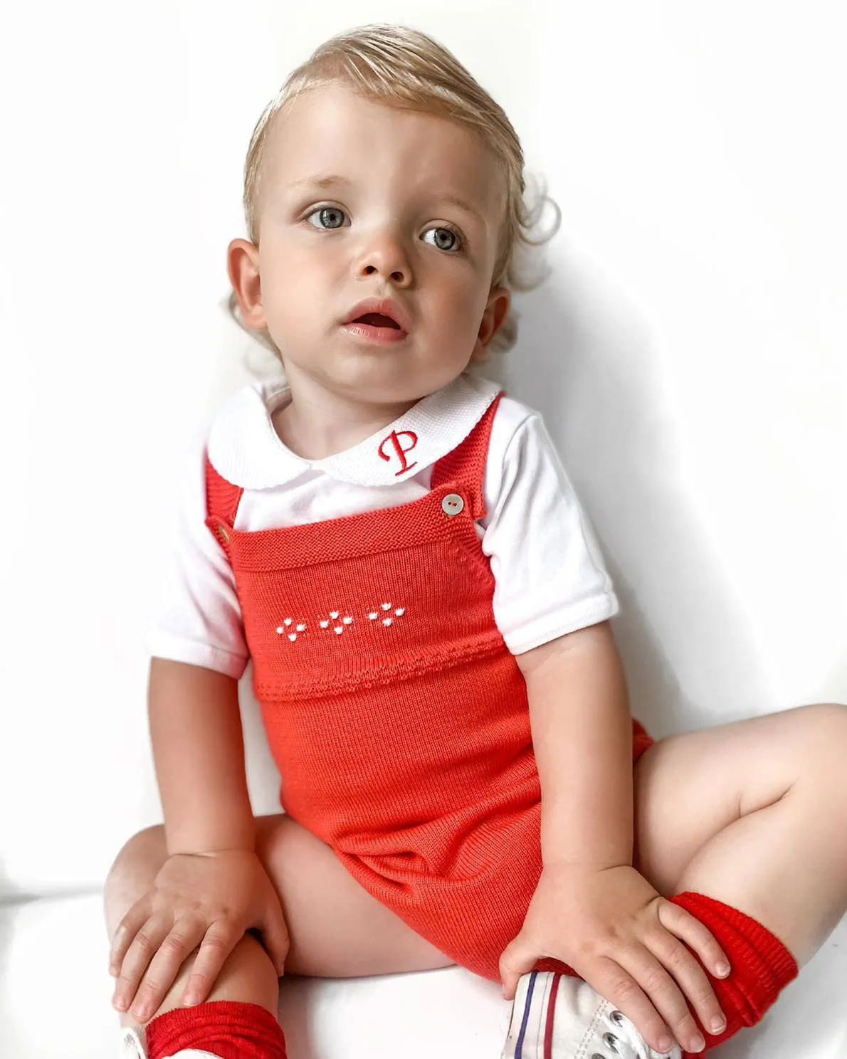 Classic Knitted Dungaree Romper - Red