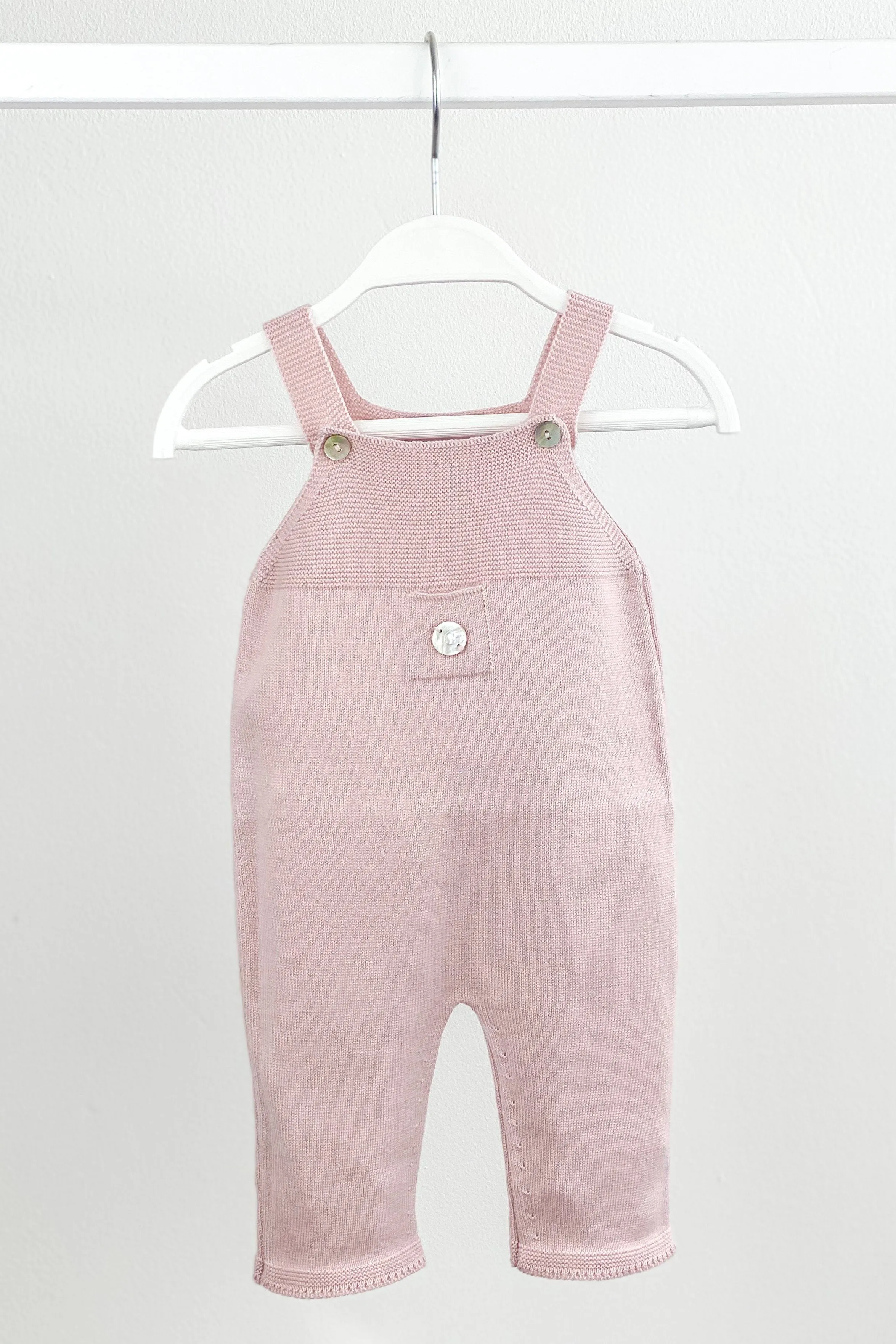 Classic Knitted Dungarees - Pale Rose