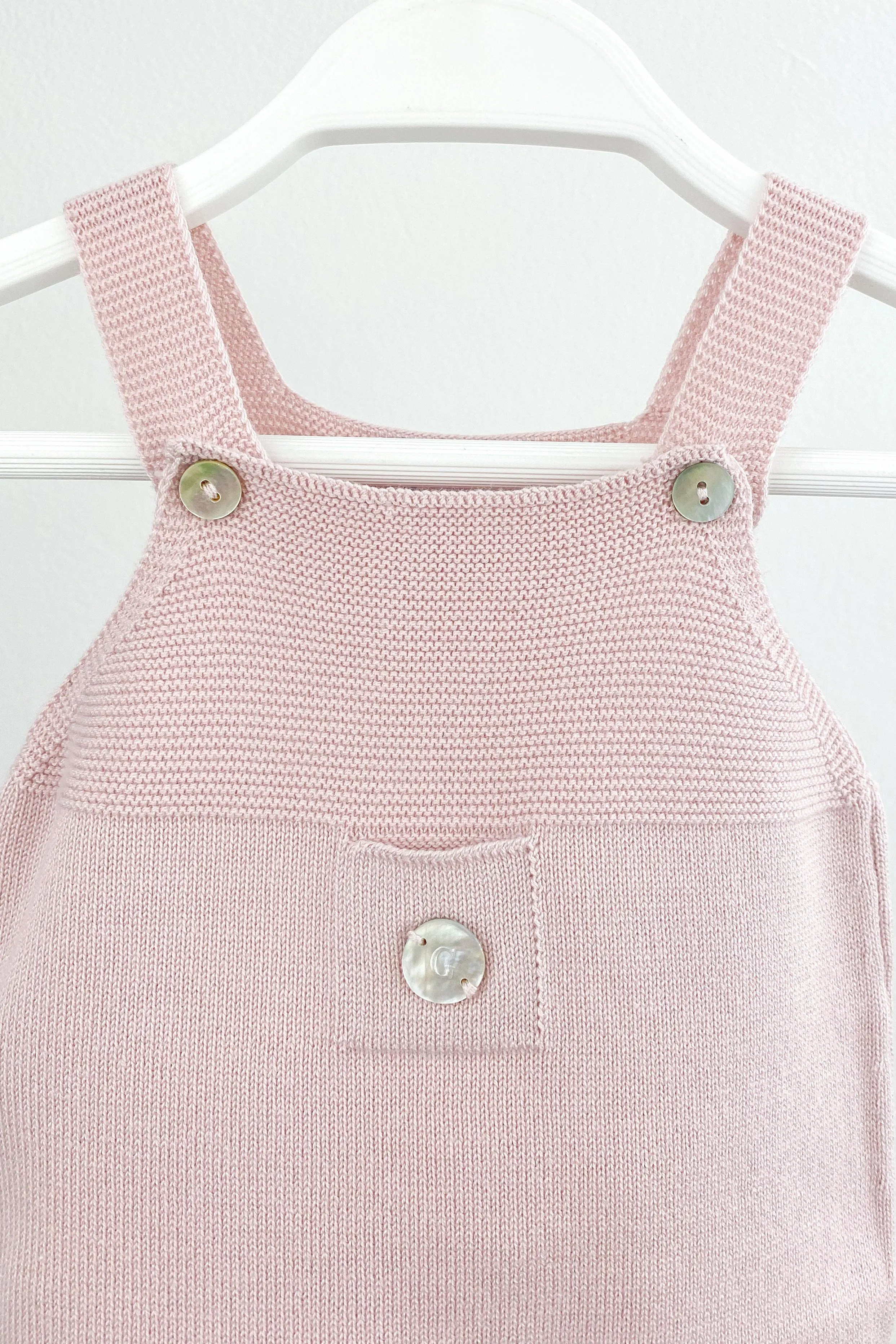 Classic Knitted Dungarees - Pale Rose
