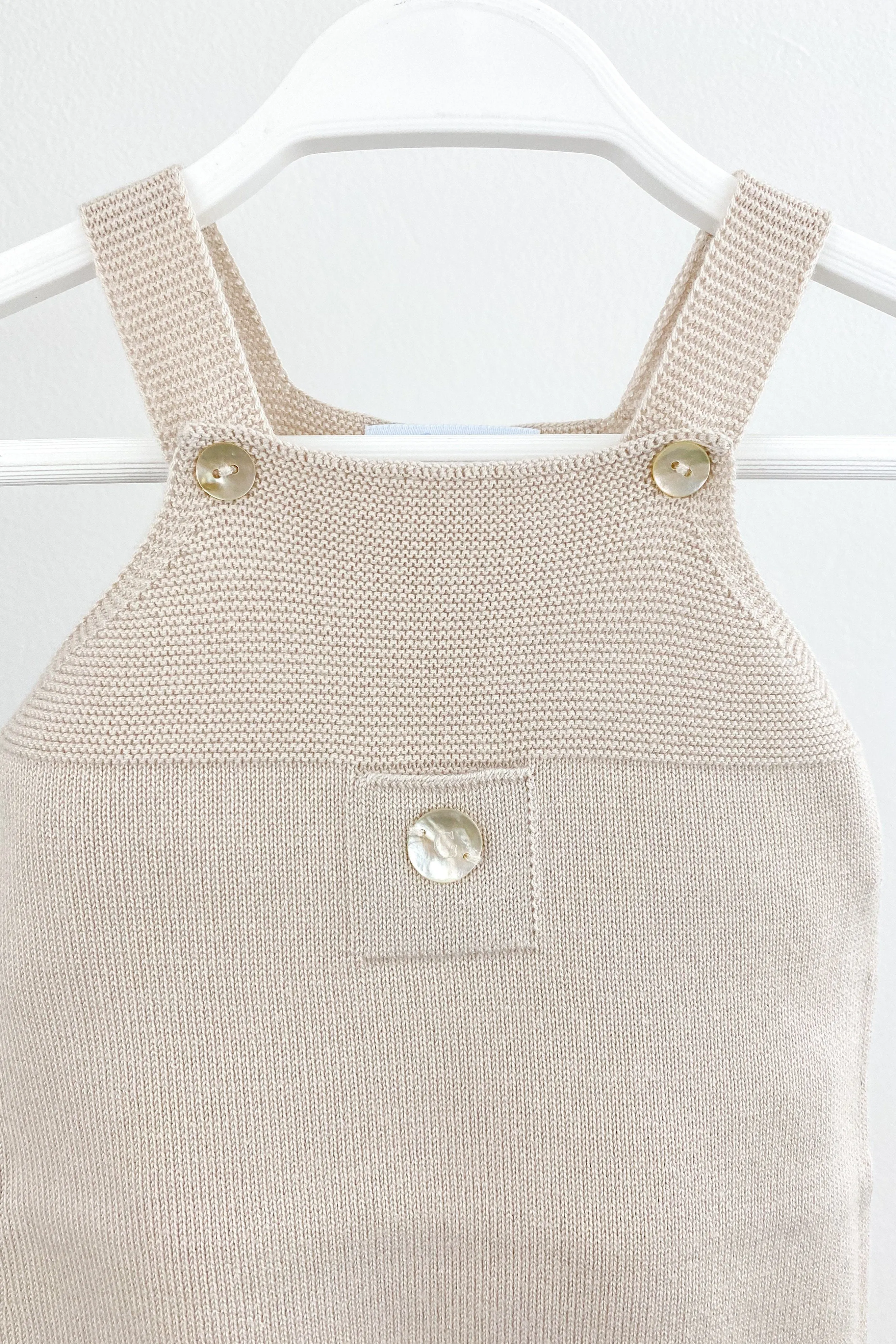Classic Knitted Dungarees - Stone
