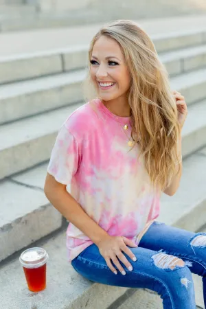 Coastal Sunset Tie Dye Top- Pink & Yellow