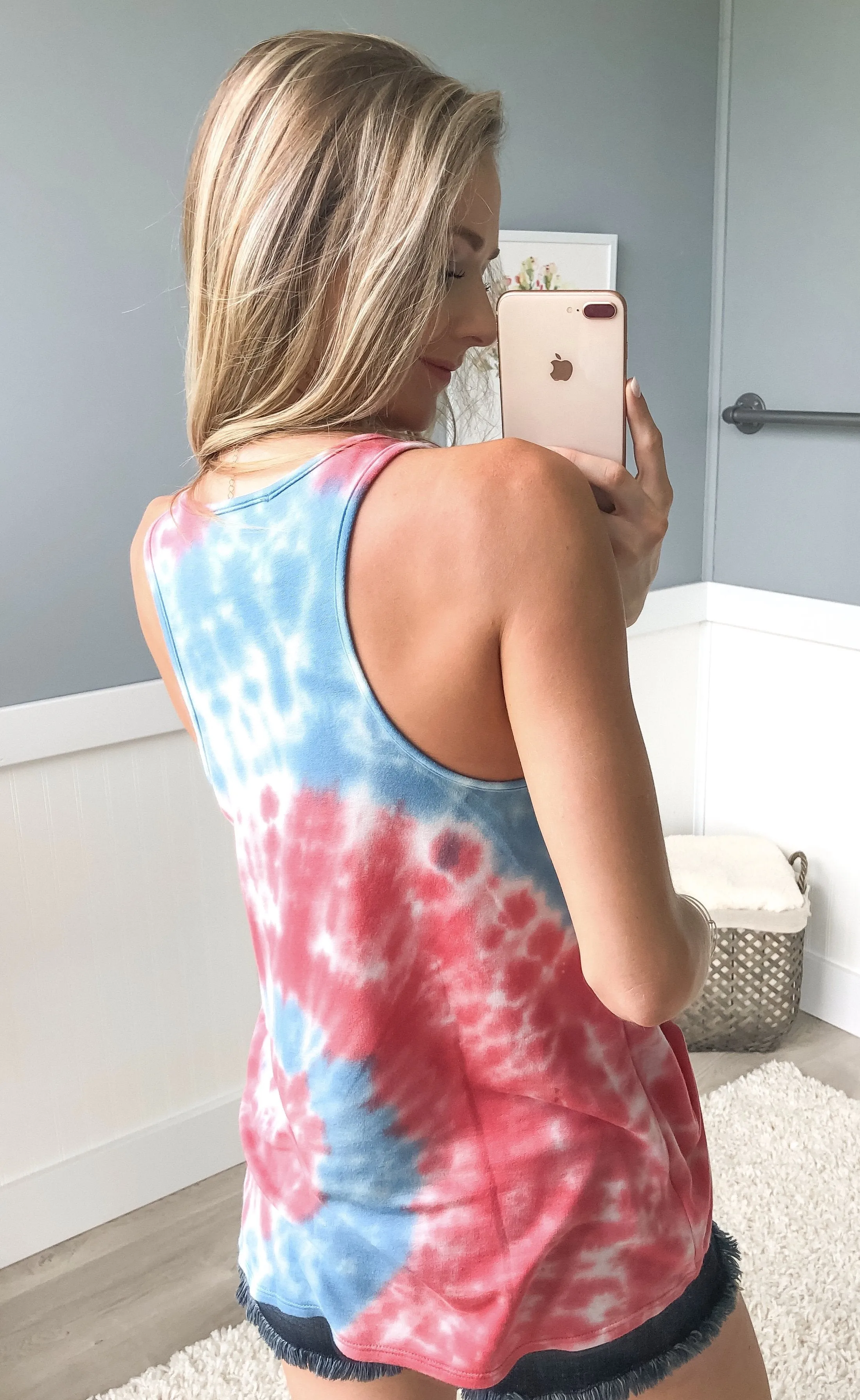 Cool For The Summer Tie Dye Tank Top- Red, Blue, White