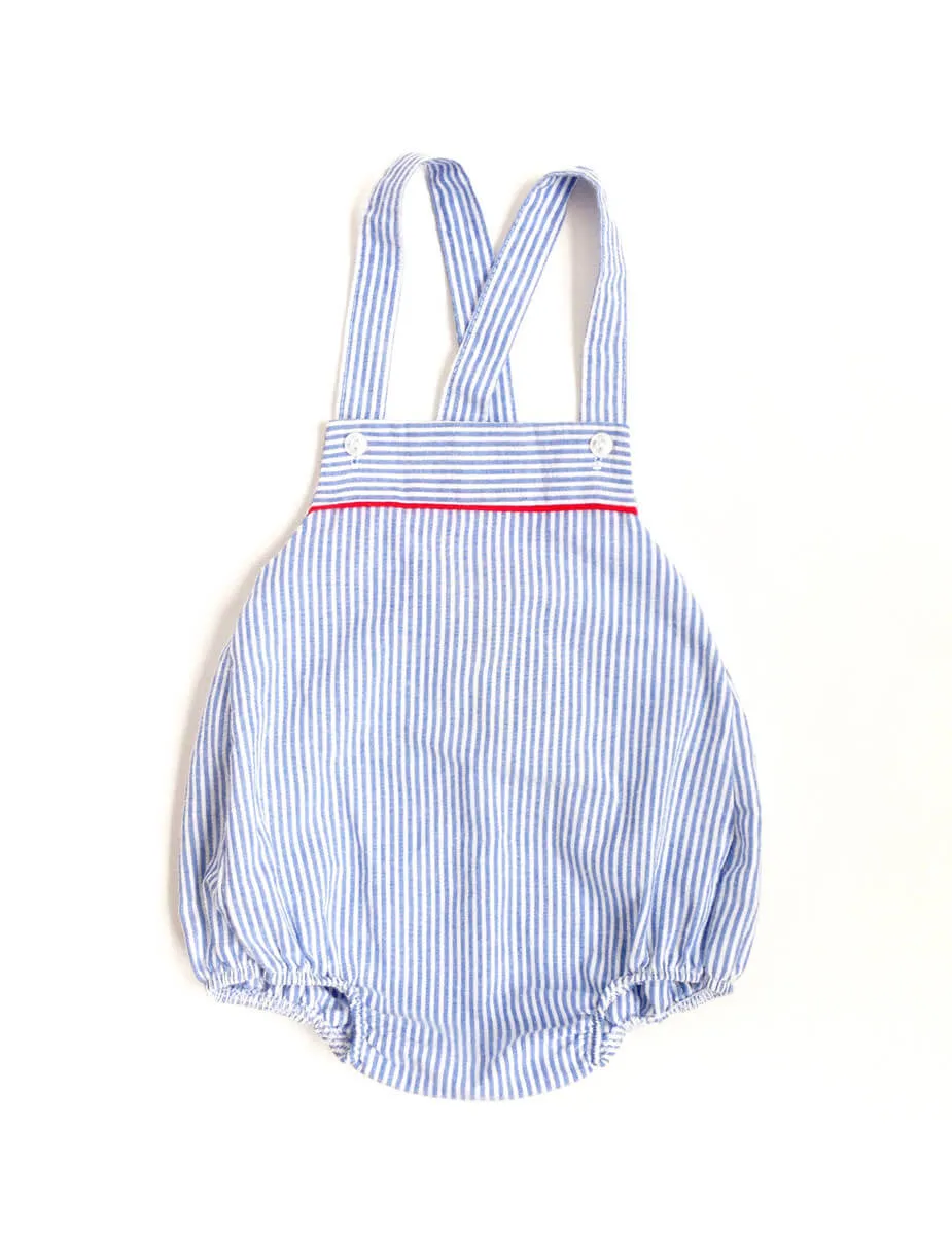 Cotton Baby Romper Blue White Red Stripe