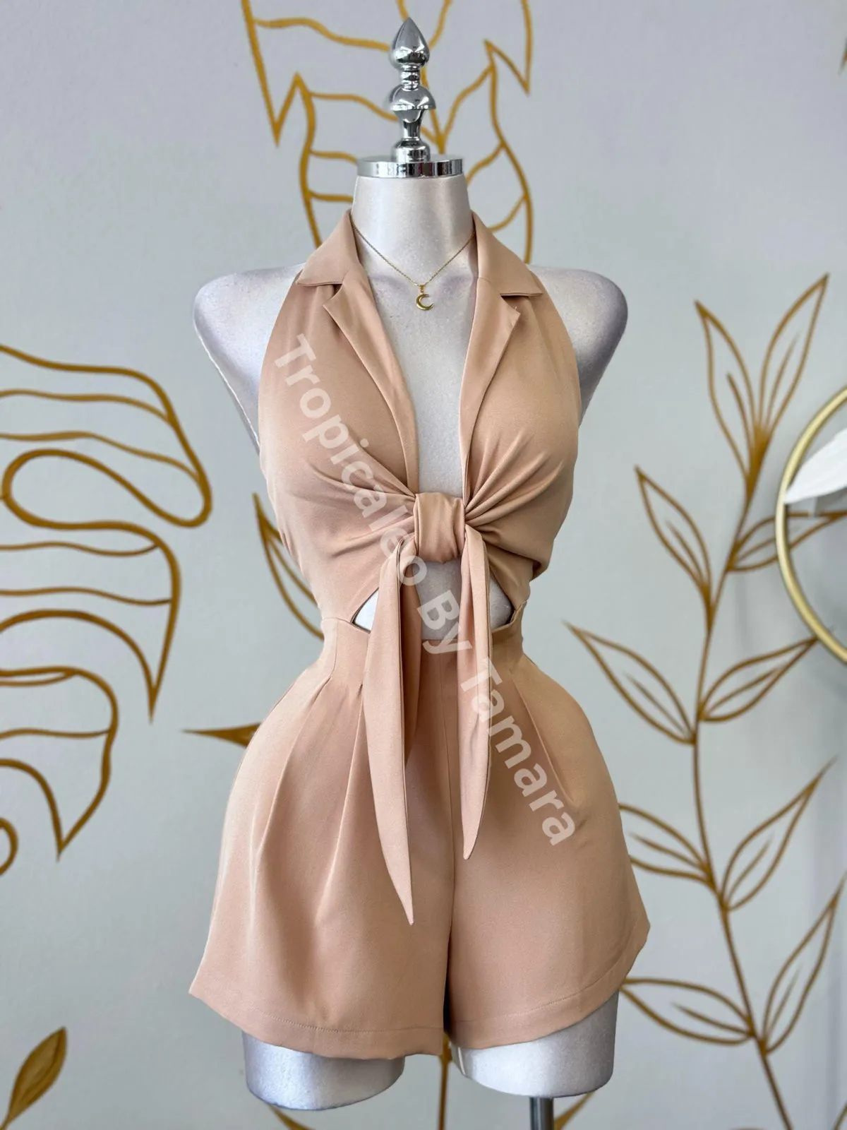 Cream Coastal Breeze Tie-Front Romper (One Piece)