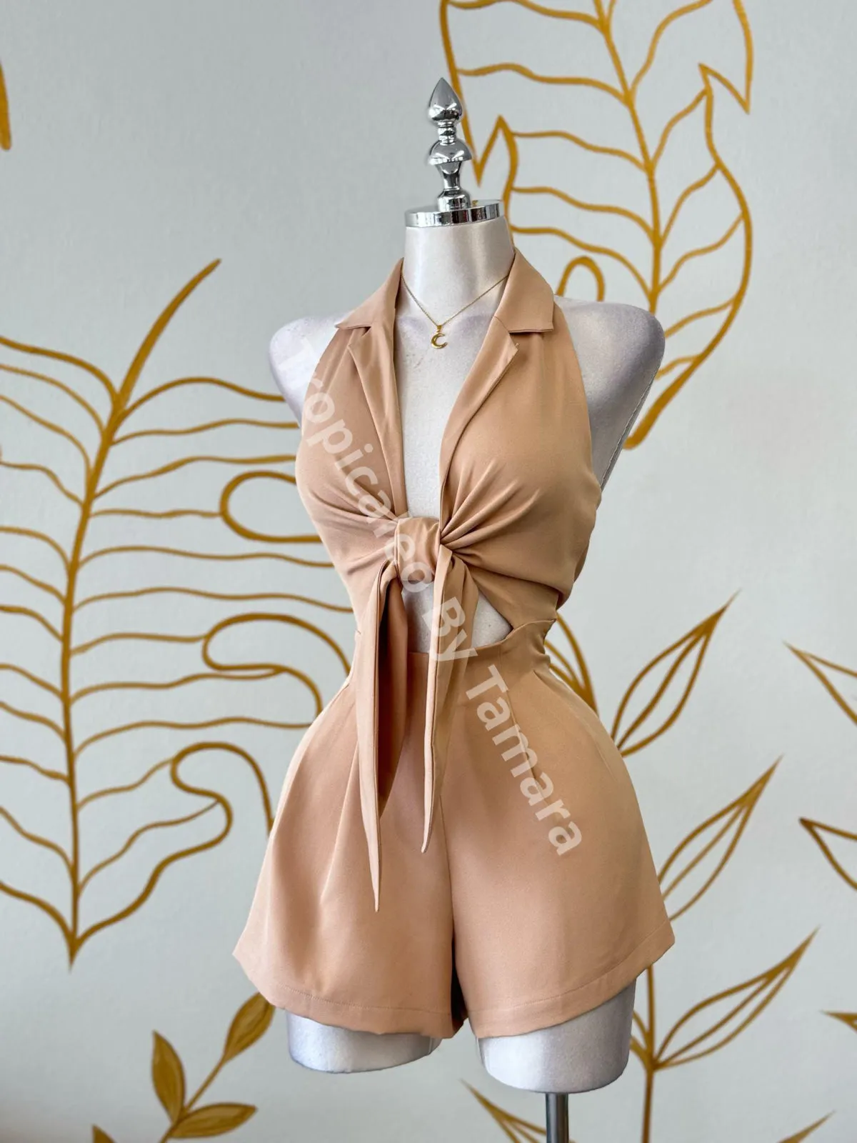 Cream Coastal Breeze Tie-Front Romper (One Piece)