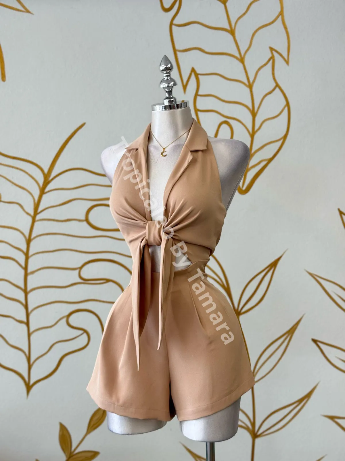 Cream Coastal Breeze Tie-Front Romper (One Piece)