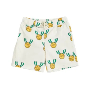 Cream Medals Print Swim Shorts