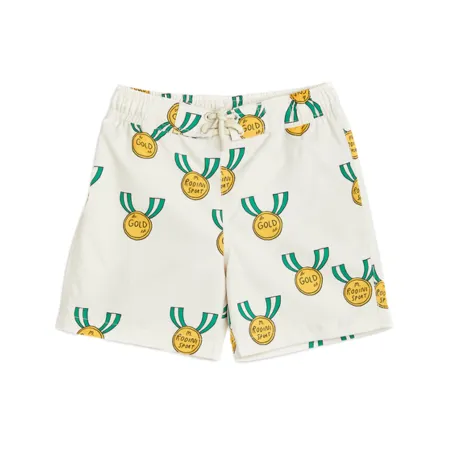 Cream Medals Print Swim Shorts