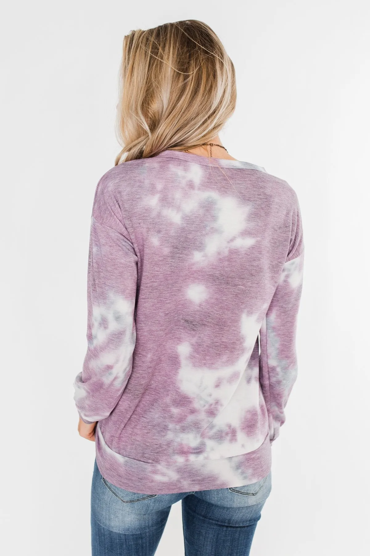 Criss Cross Tie Dye Pullover- Purple, Grey, & White
