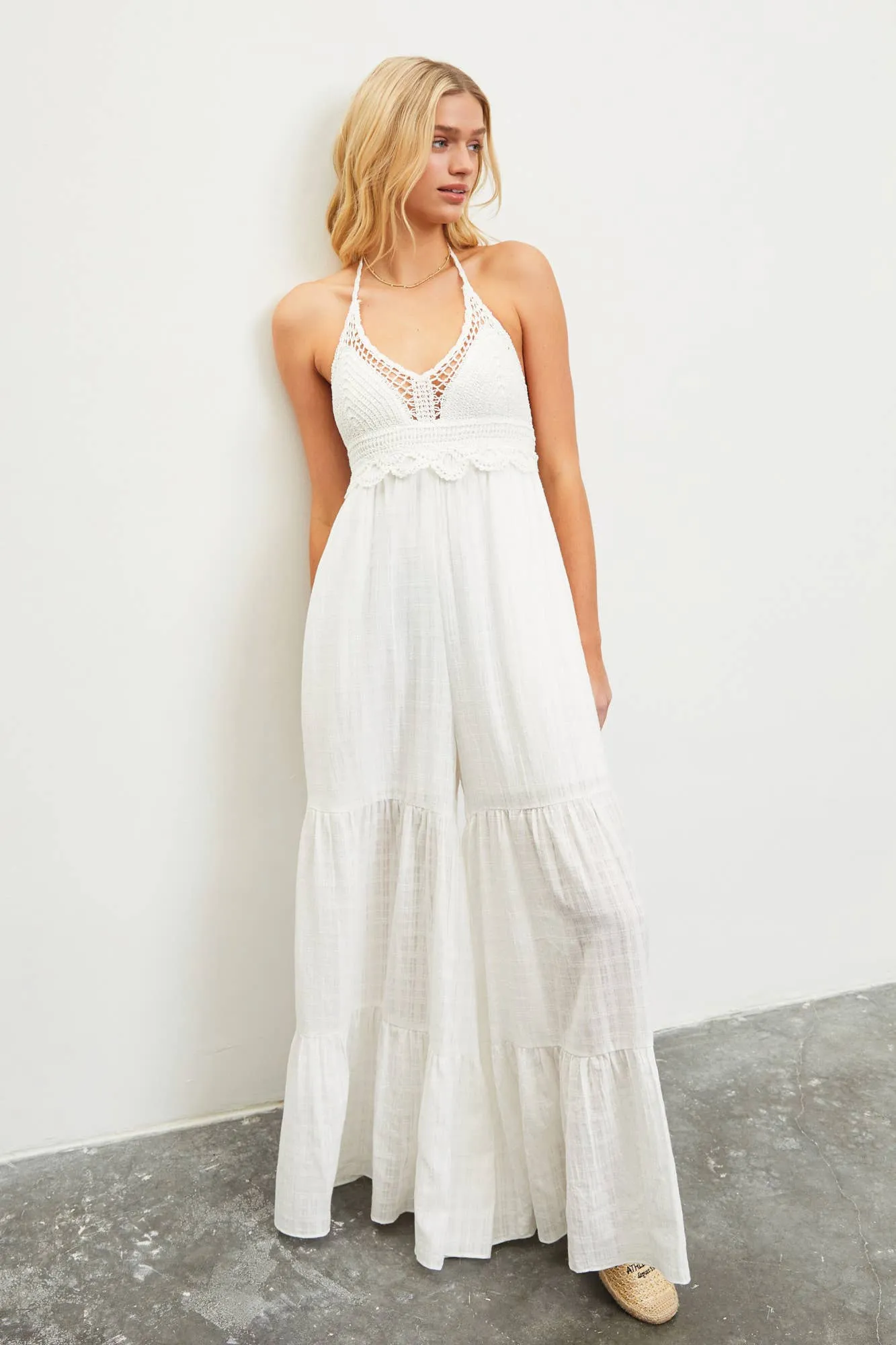 CROCHET HALTER NECK JUMPSUIT