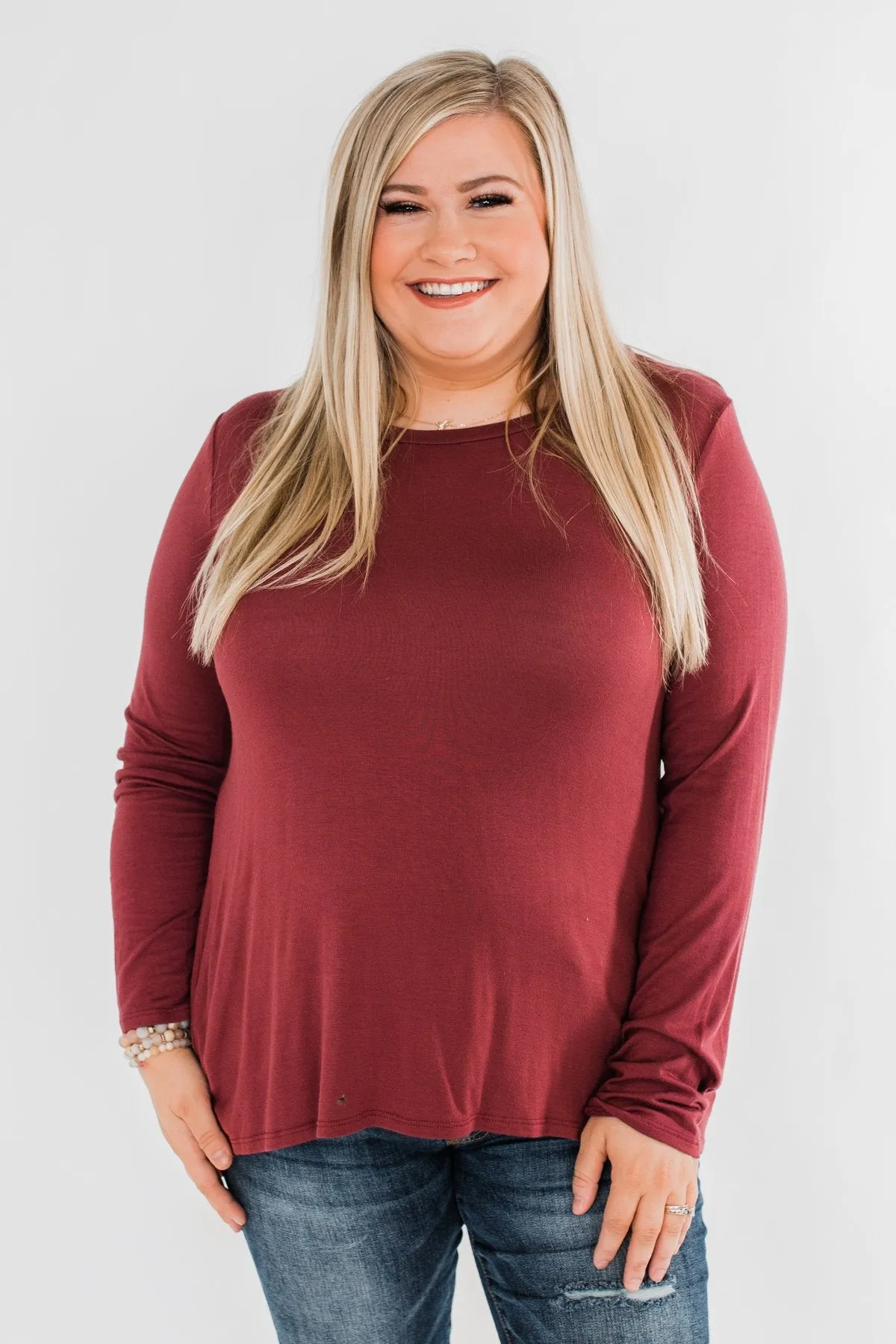 Cut Out Back Long Sleeve Top- Dusty Maroon