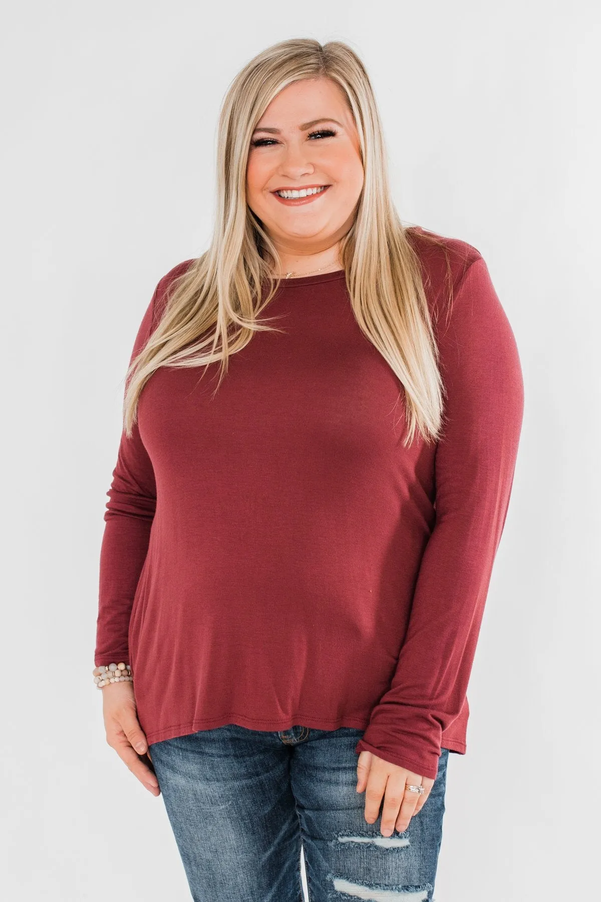 Cut Out Back Long Sleeve Top- Dusty Maroon