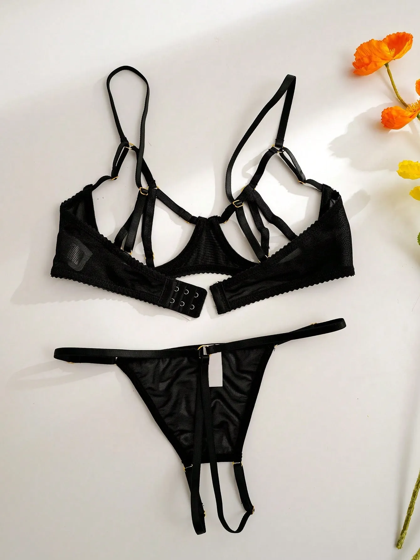 Cut-out Underwire Crotchless Lingerie Set