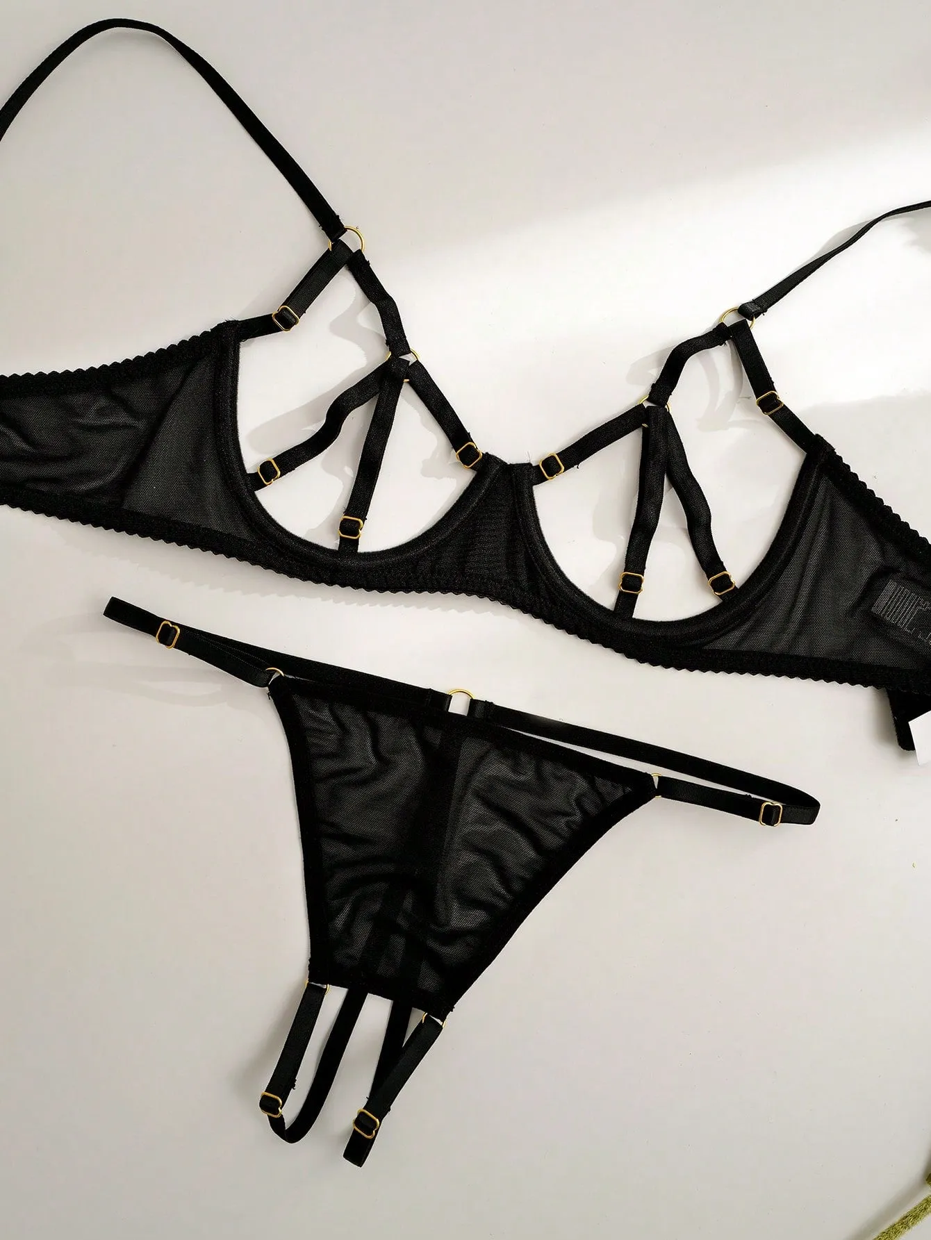 Cut-out Underwire Crotchless Lingerie Set