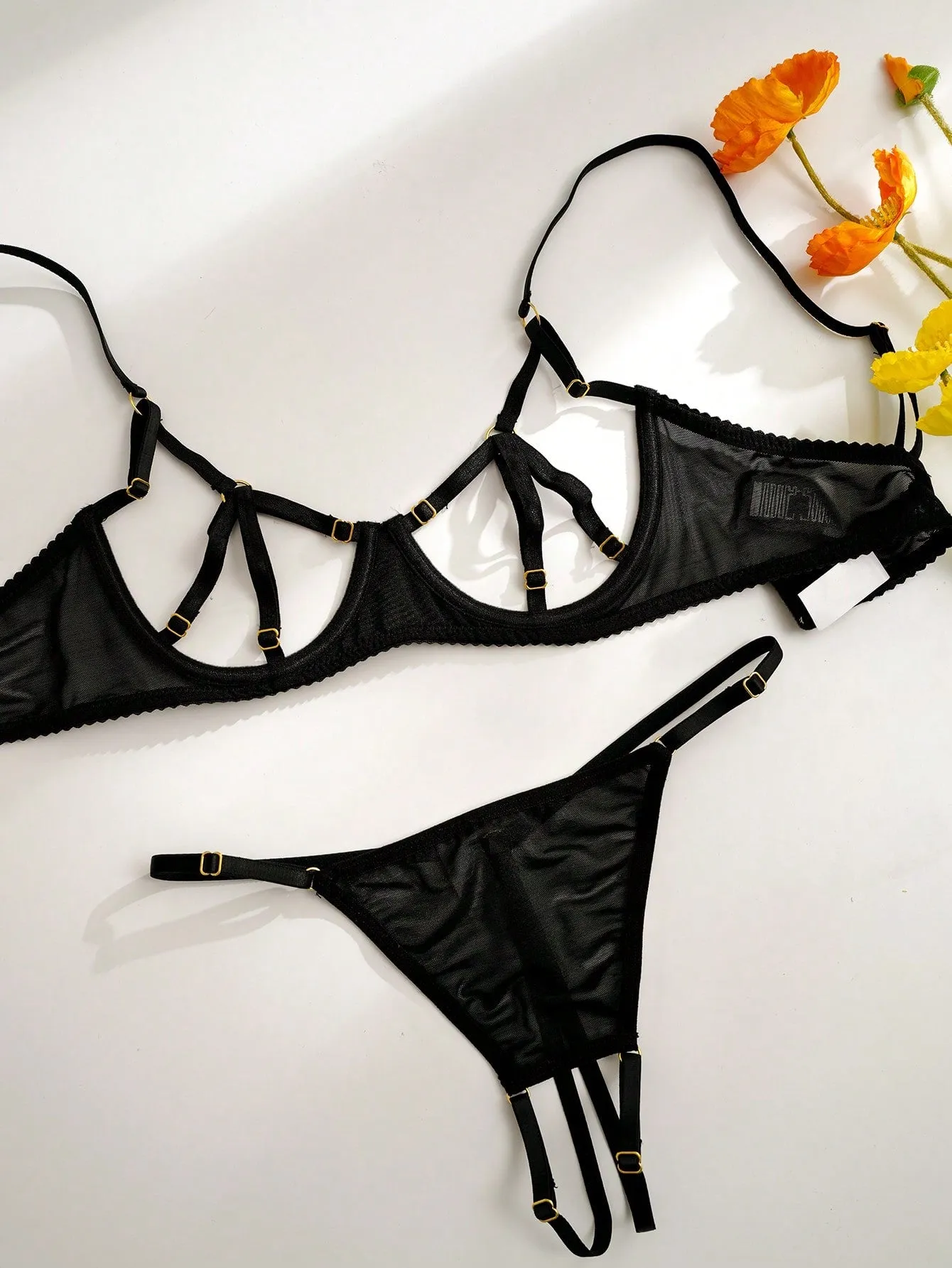 Cut-out Underwire Crotchless Lingerie Set