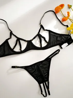 Cut-out Underwire Crotchless Lingerie Set