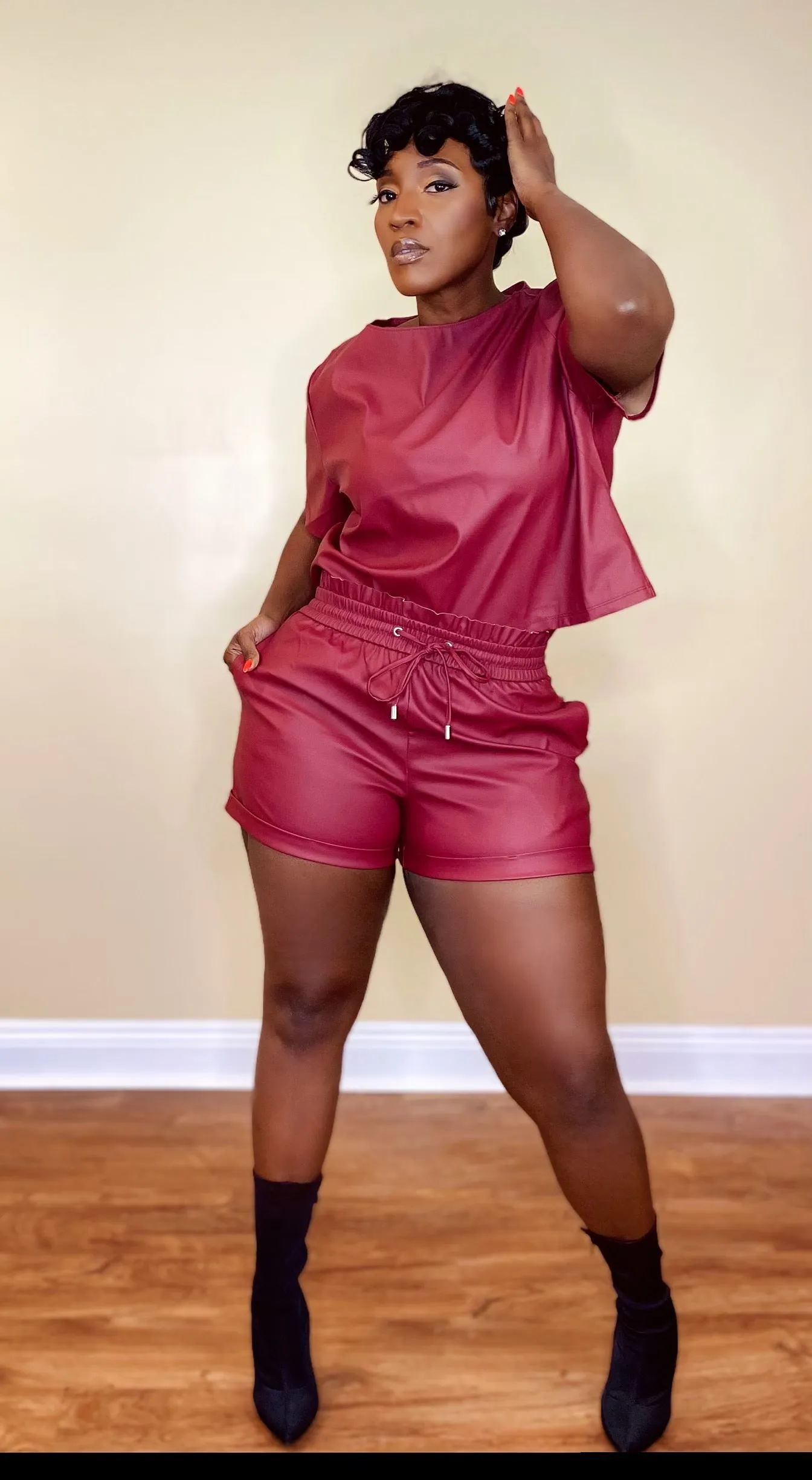 Dark Red Vegan Leather Set