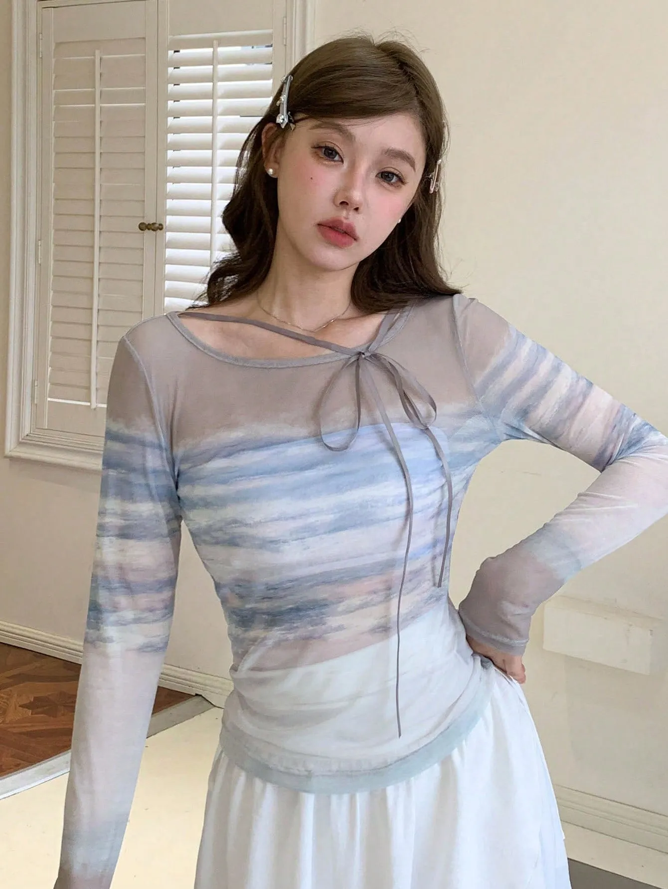 DAZY Tie Dye Print Tie Front Top