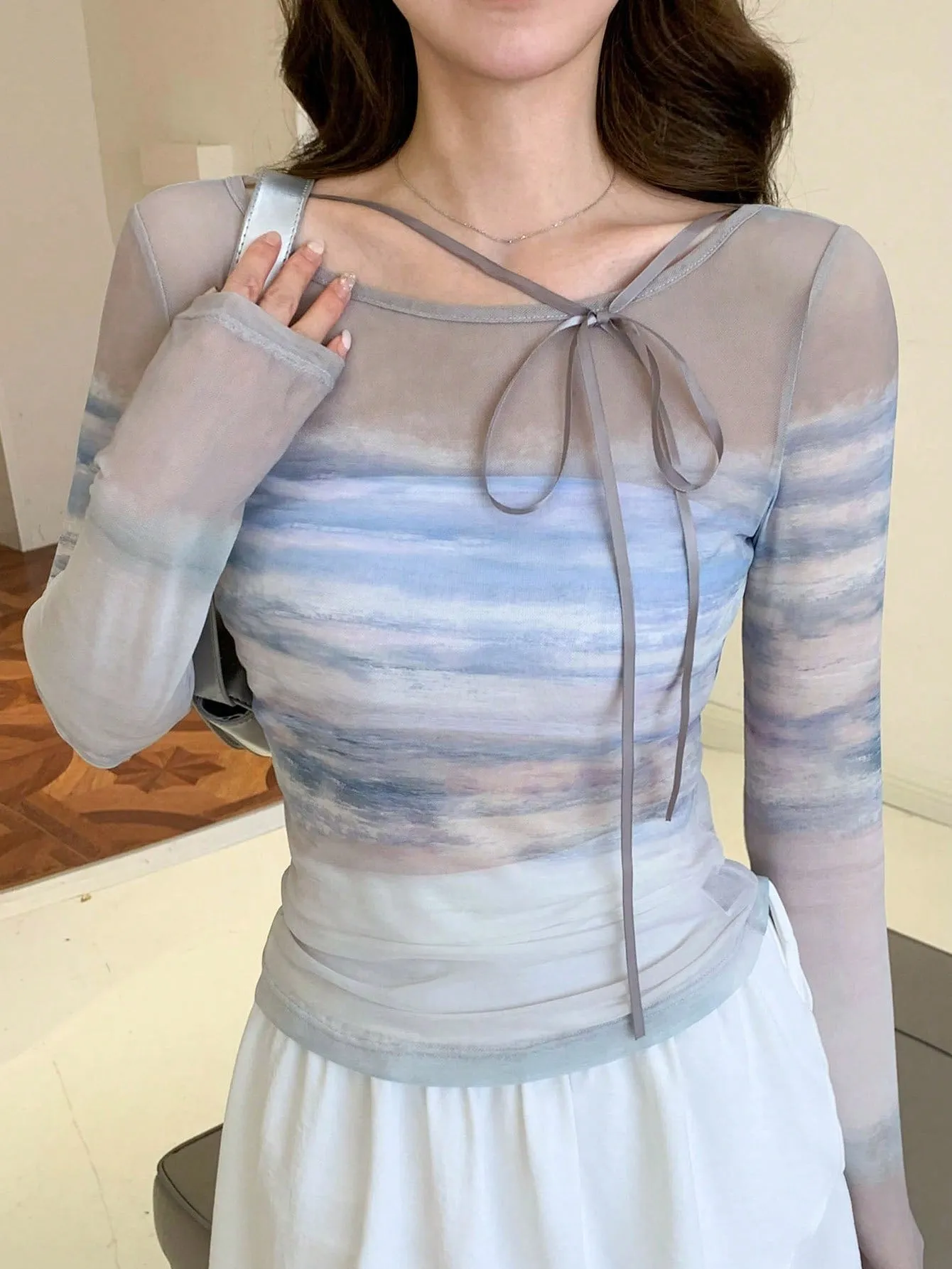 DAZY Tie Dye Print Tie Front Top