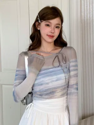 DAZY Tie Dye Print Tie Front Top