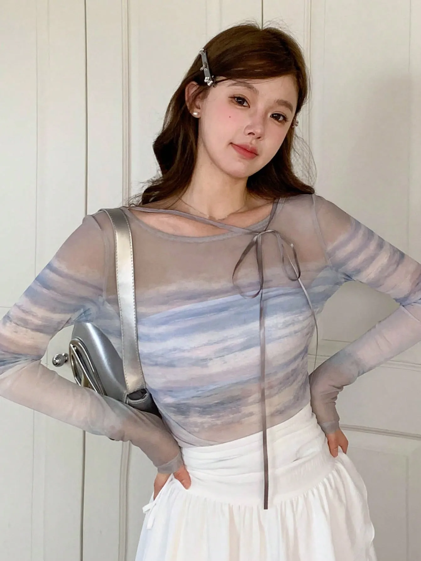 DAZY Tie Dye Print Tie Front Top