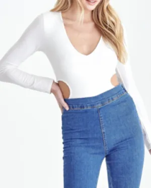 Deep V Neck Back Cut Out Bodysuit