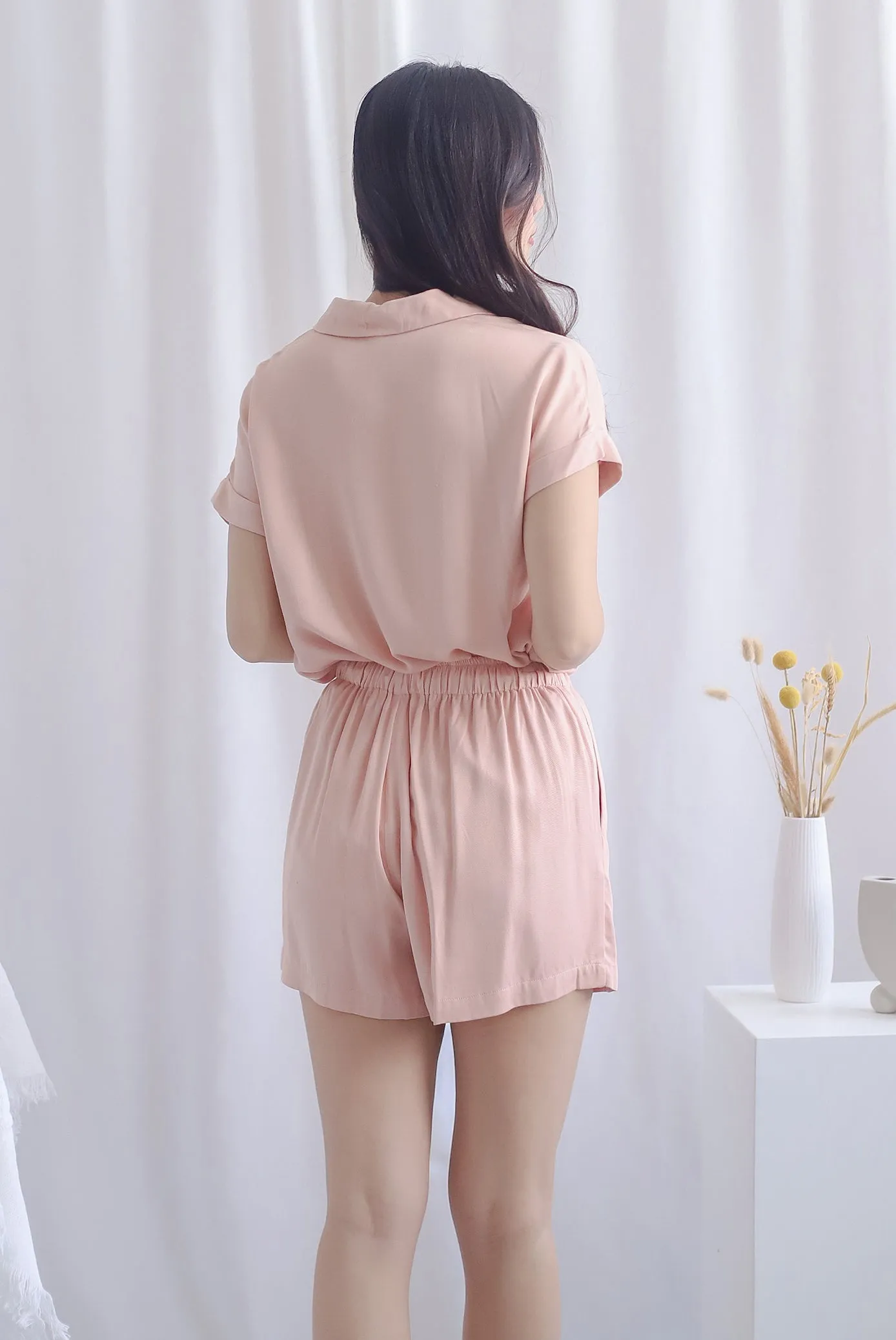 Dimple Lounge Drawstring Shorts In Peach Pink