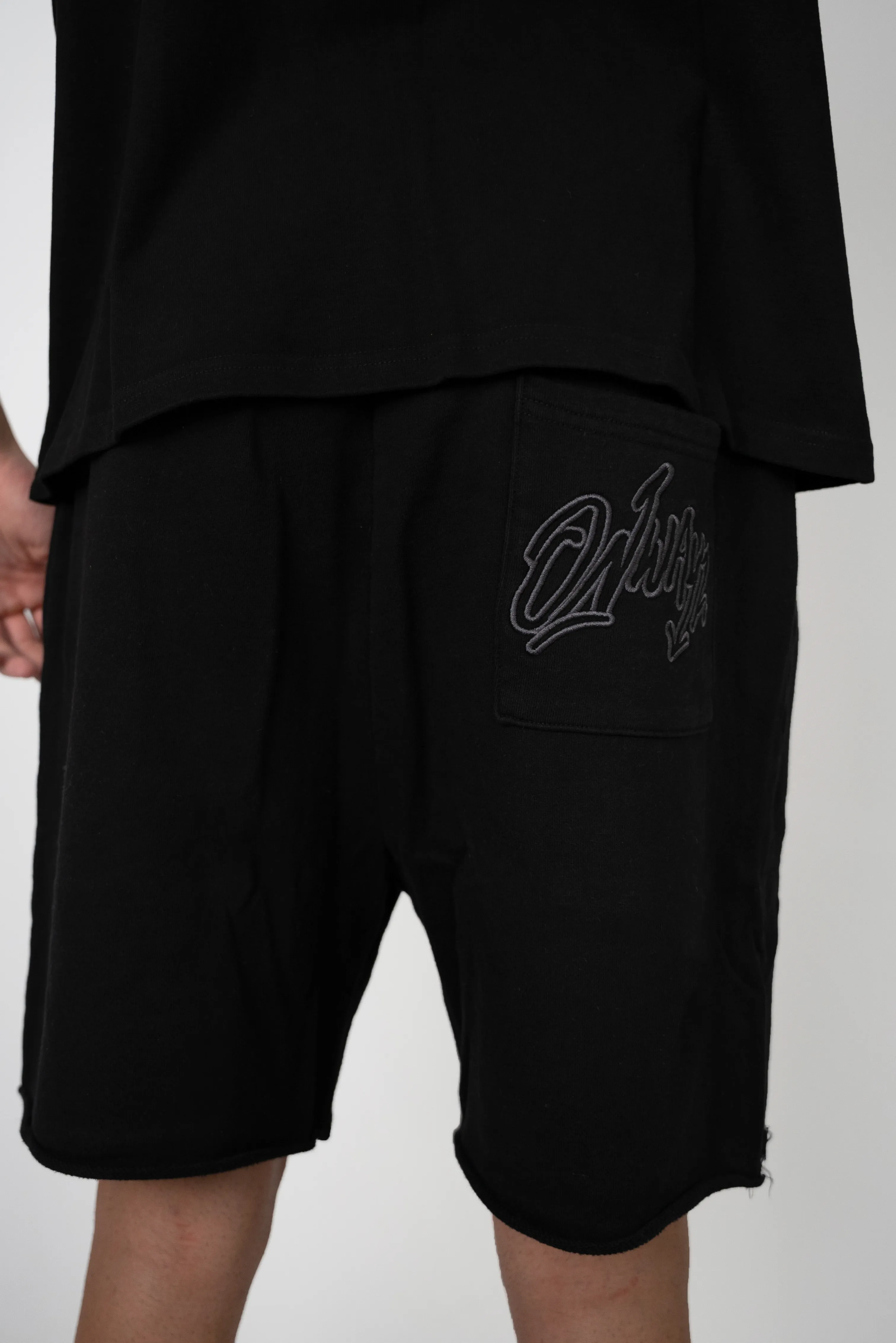 Distressed Applique Shorts - Black