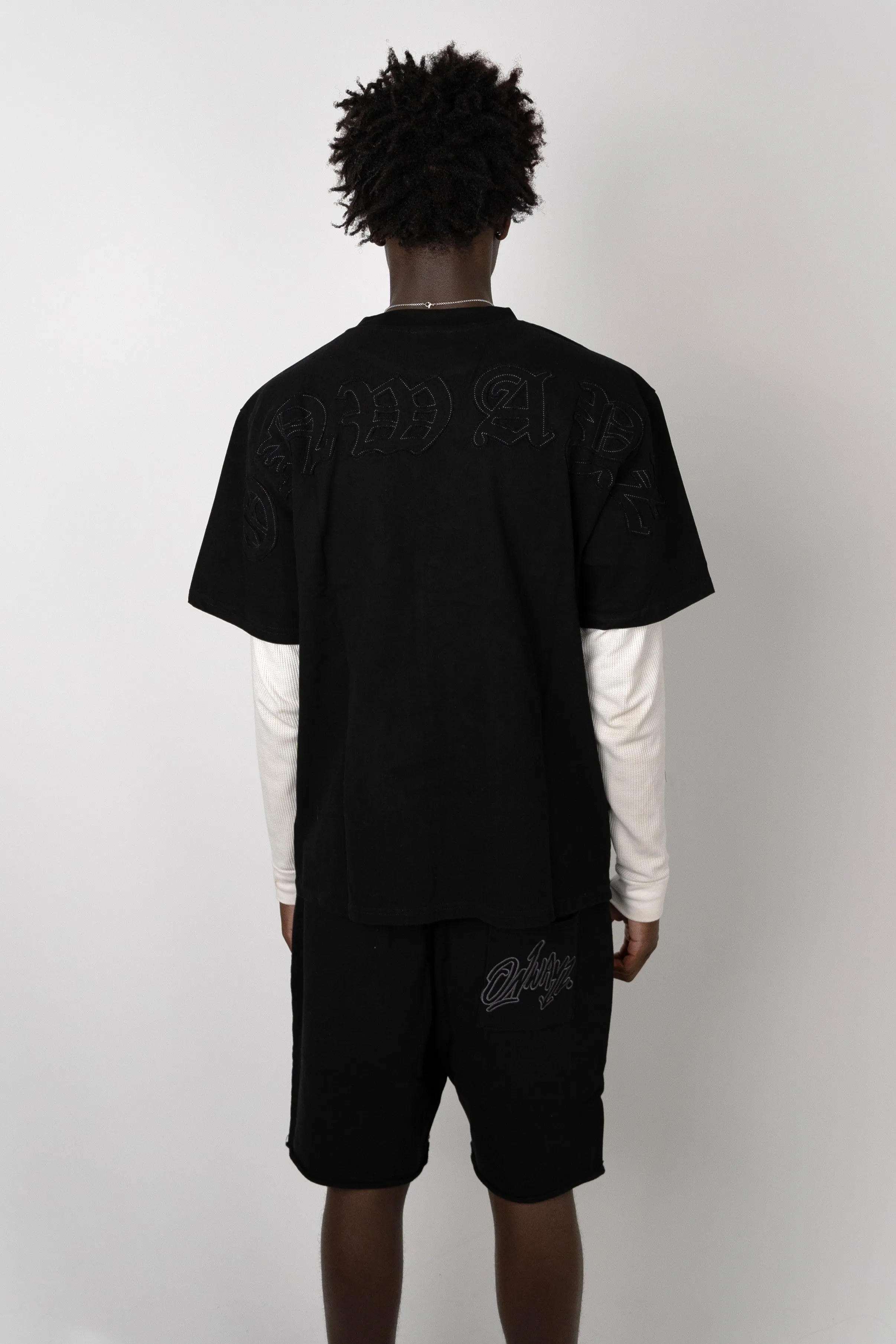 Distressed Applique Shorts - Black