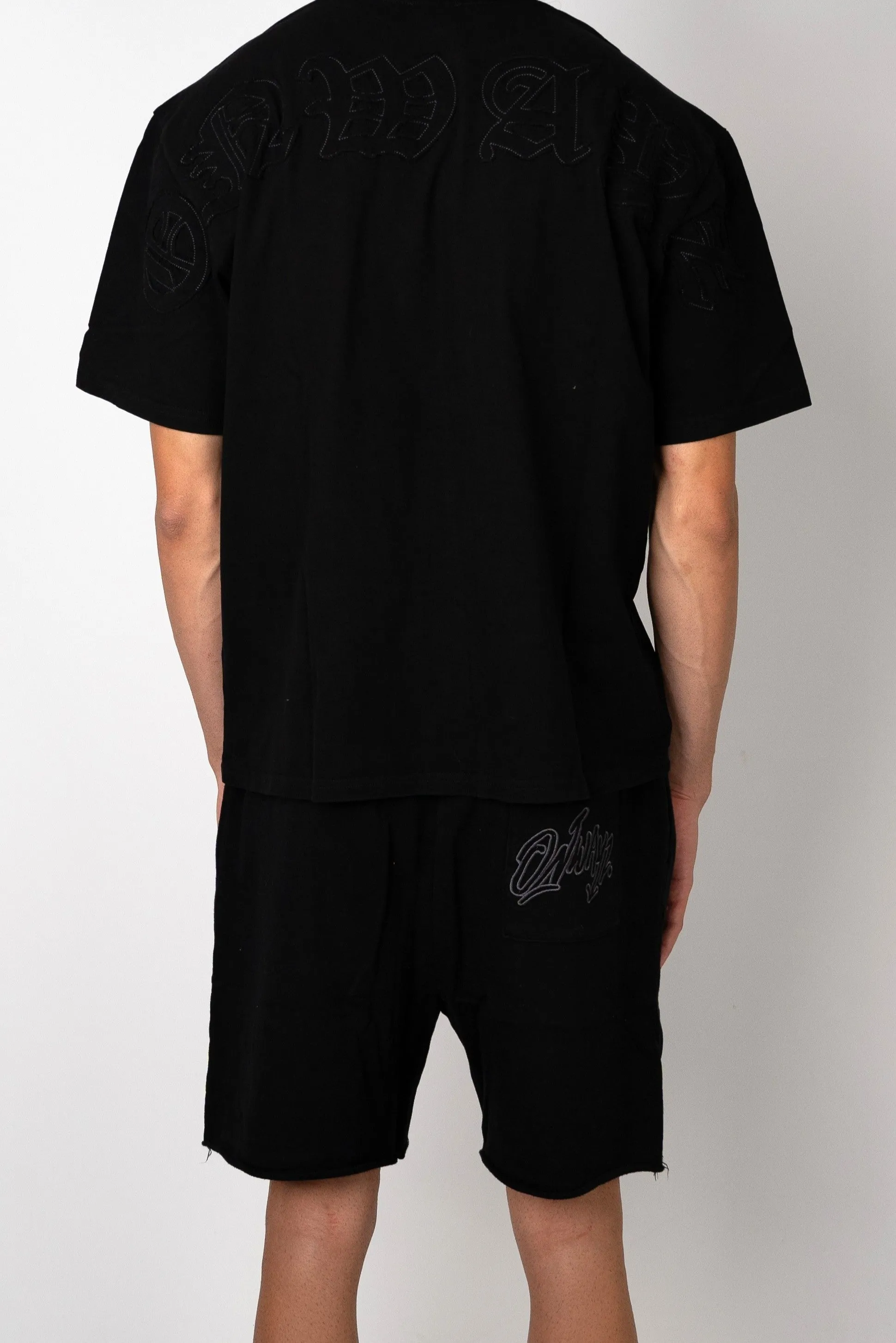 Distressed Applique Shorts - Black